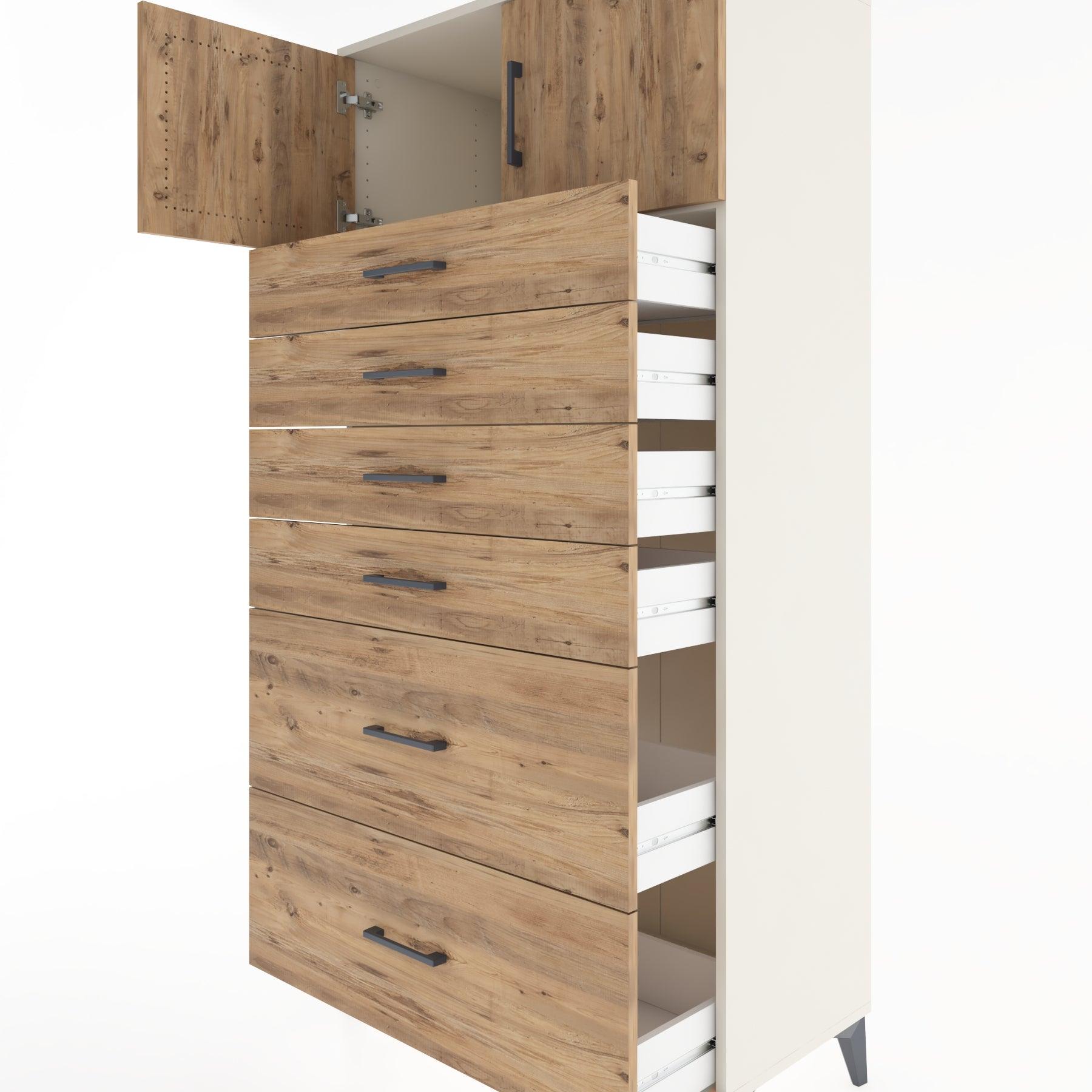 Woodntry Modular Cabinet Moonstone 88x44x170 cm with Doors and Drawers KC17-1