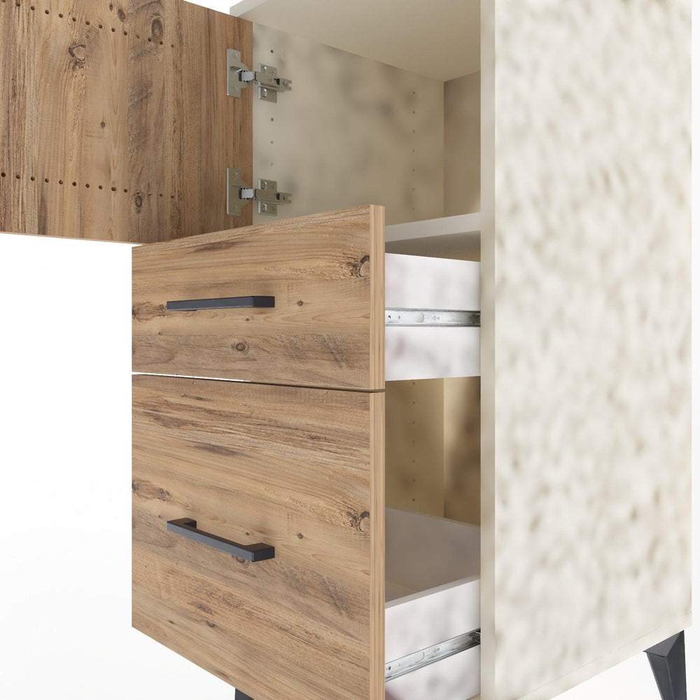 Woodntry Modüler Komodin Aytaşı 44x44x84 cm Kapaklı ve Çekmeceli KC45-1