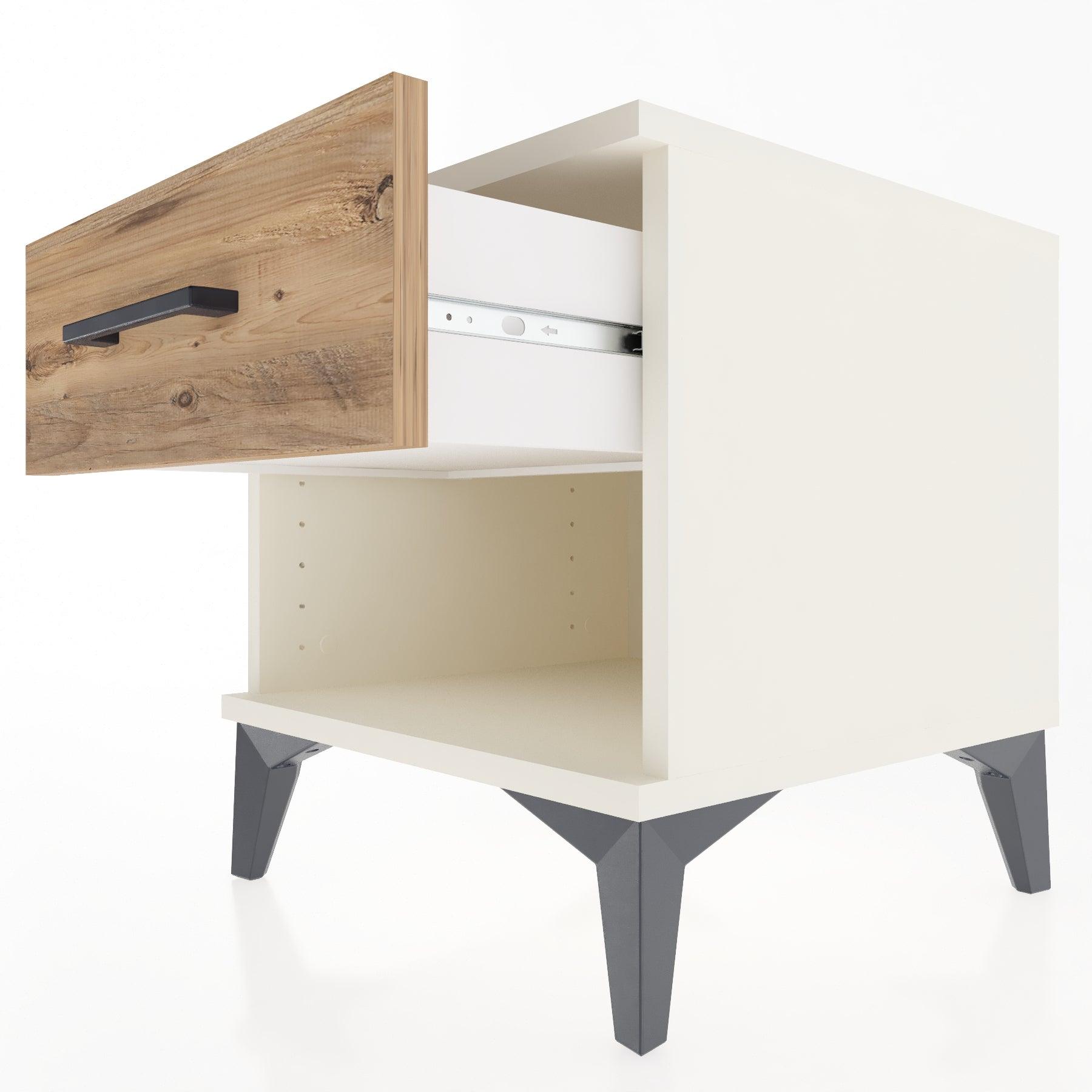 Woodntry Modular Nightstand Moonstone 44x44x36 cm with Drawer and Shelf CR1-1