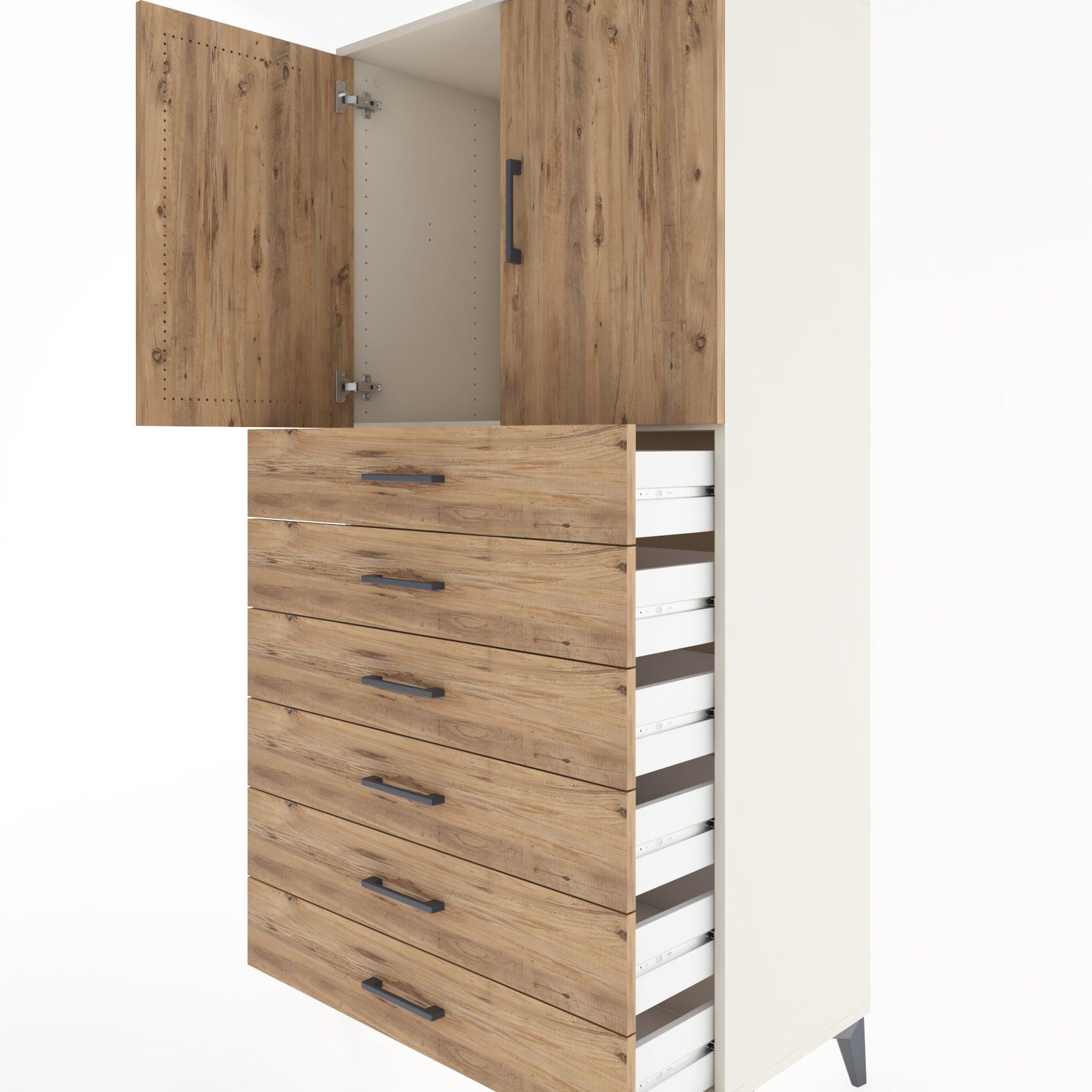 Woodntry Modular Cabinet Moonstone 88x44x170 cm with Doors and Drawers KC3-1