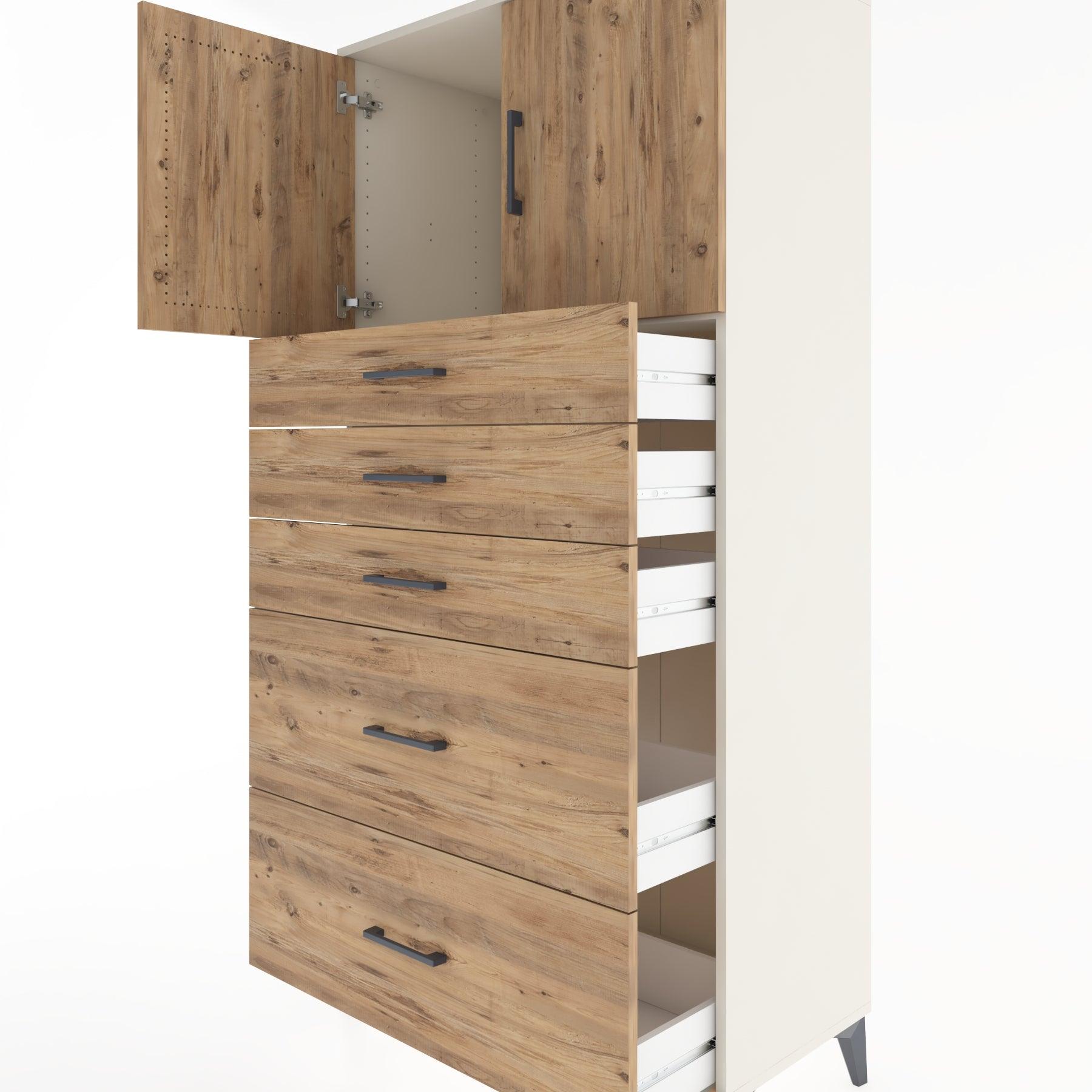 Woodntry Modular Cabinet Moonstone 88x44x170 cm with Doors and Drawers KC18-1