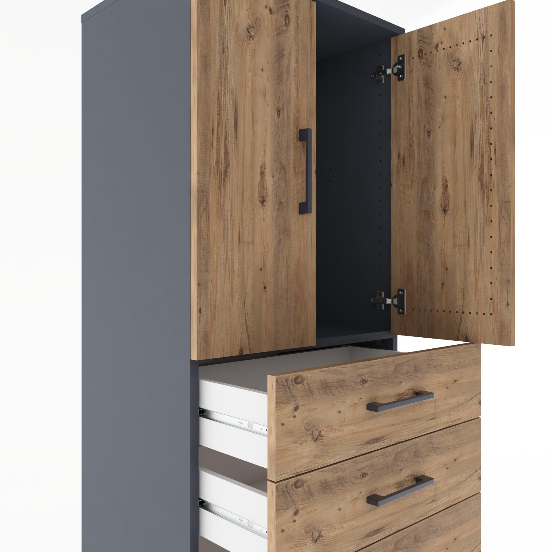Woodntry Modular Cabinet Anthracite 60x44x170 cm with Doors and Drawers KC3-2