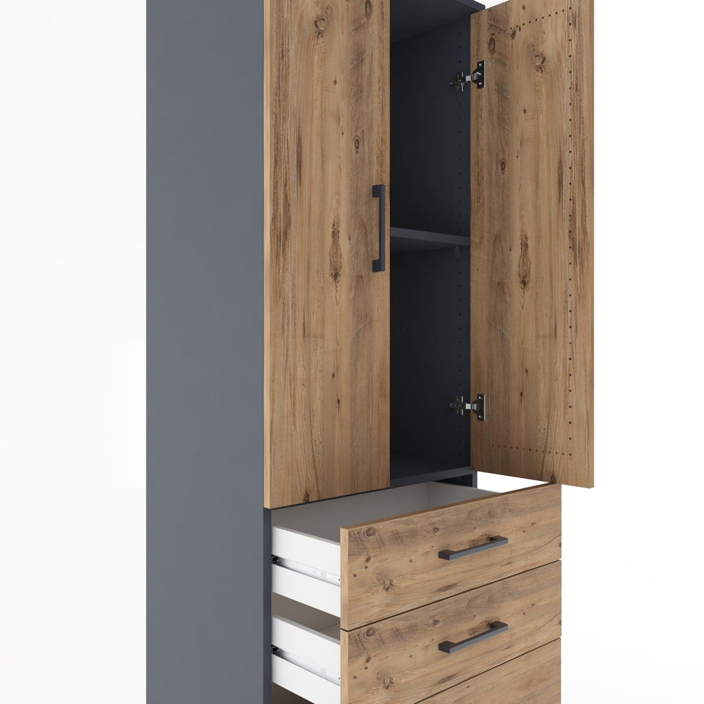 Woodntry Modüler Dolap Antrasit 60x44x170 cm Kapaklı ve Çekmeceli KC14-2