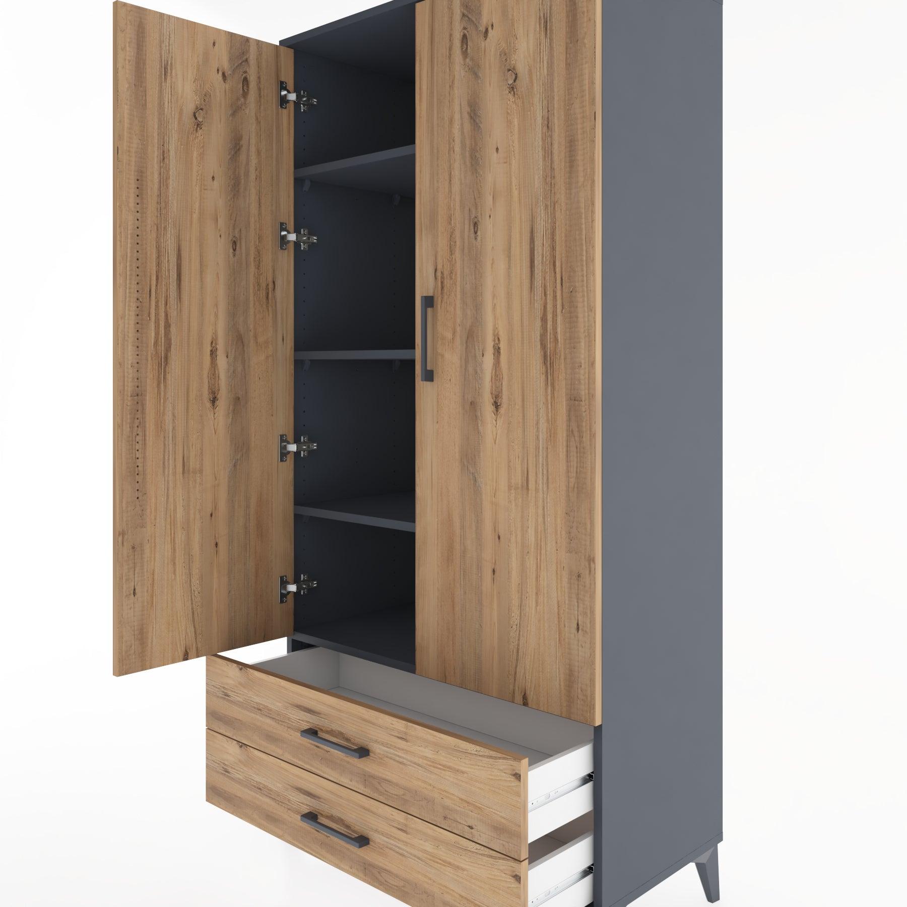 Woodntry Modular Cabinet Anthracite 88x44x170 cm with Doors and Drawers KC7-2