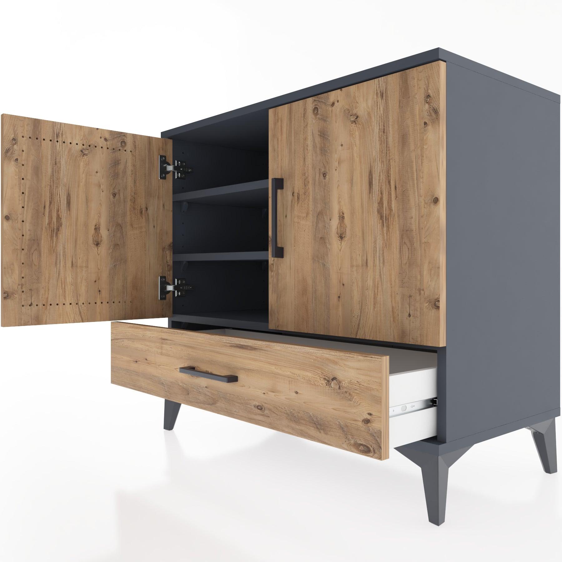 Woodntry Modüler Şifonyer Antrasit 88x44x68 cm Kapaklı ve Çekmeceli KC1-2