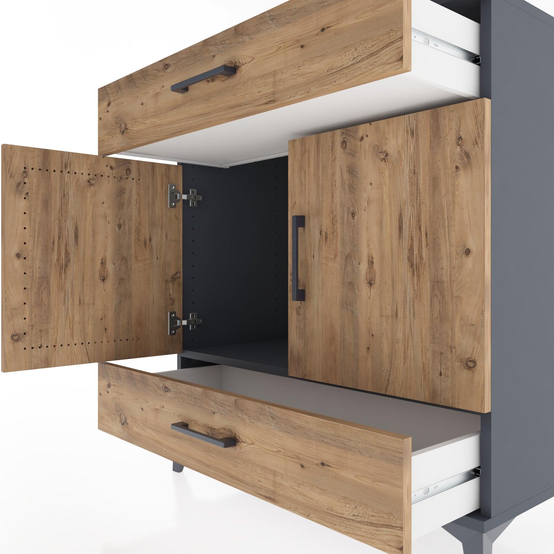 Woodntry Modular Dresser Anthracite 88x44x84 cm with Cover and Drawer KC60-2