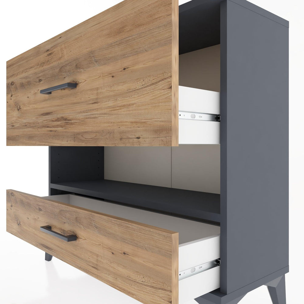Woodntry Modüler Şifonyer İki Çekmeceli V10 88x30x68 cm Antrasit - Woodntry