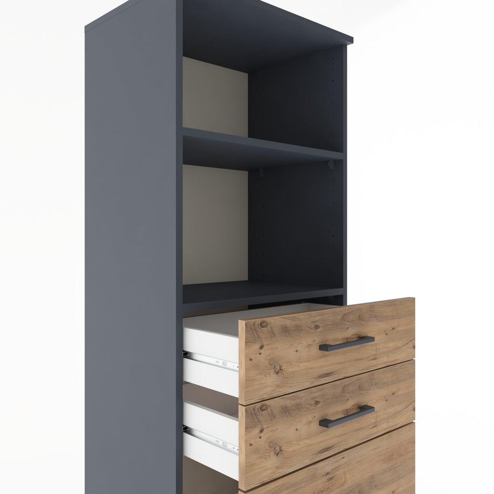 Woodntry Modüler Dolap Antrasit 60x44x170 cm Çekmeceli ve Raflı CR46-2