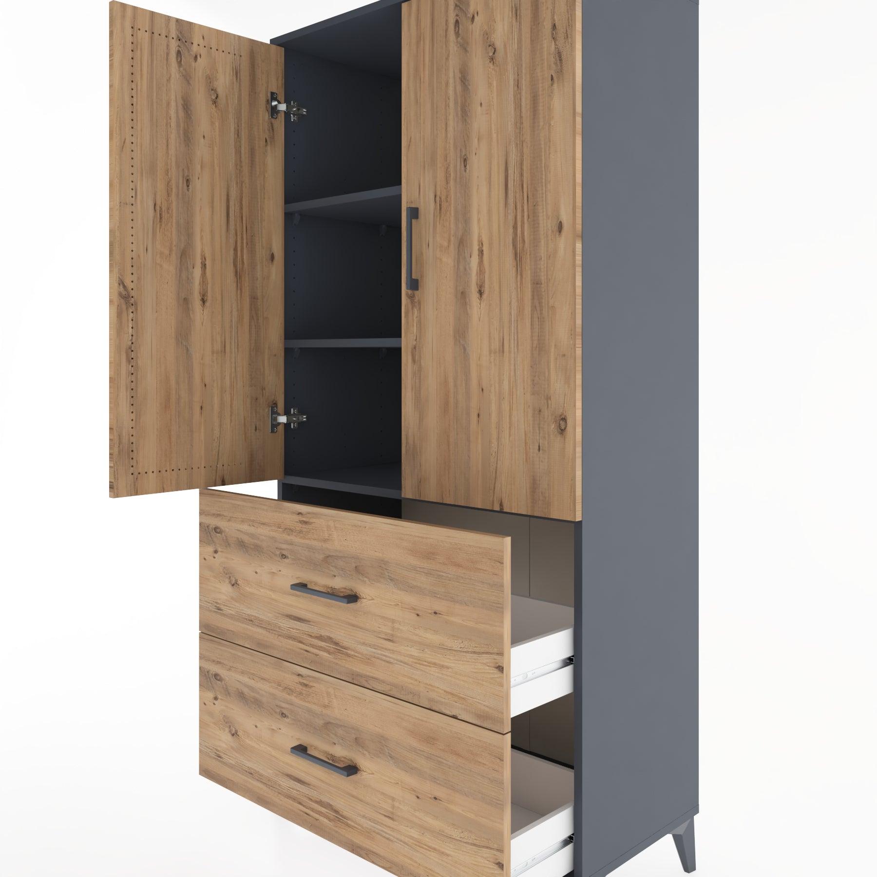Woodntry Modular Cabinet Anthracite 88x44x170 cm with Doors and Drawers KC21-2
