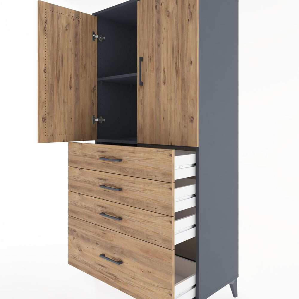 Woodntry Modüler Dolap Antrasit 88x44x170 cm Kapaklı ve Çekmeceli KC13-2