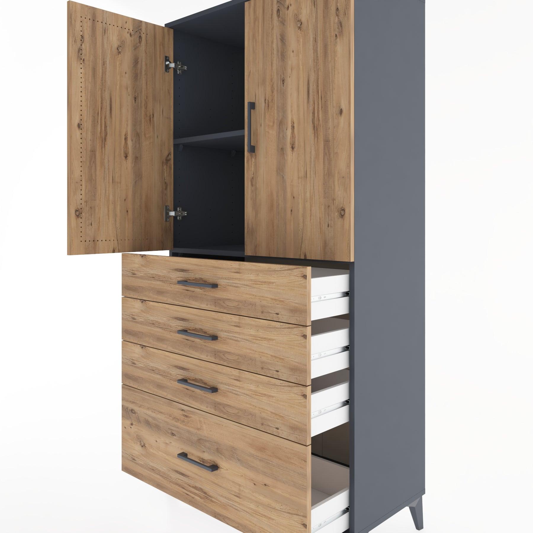 Woodntry Modular Cabinet Anthracite 88x44x170 cm with Doors and Drawers KC13-2