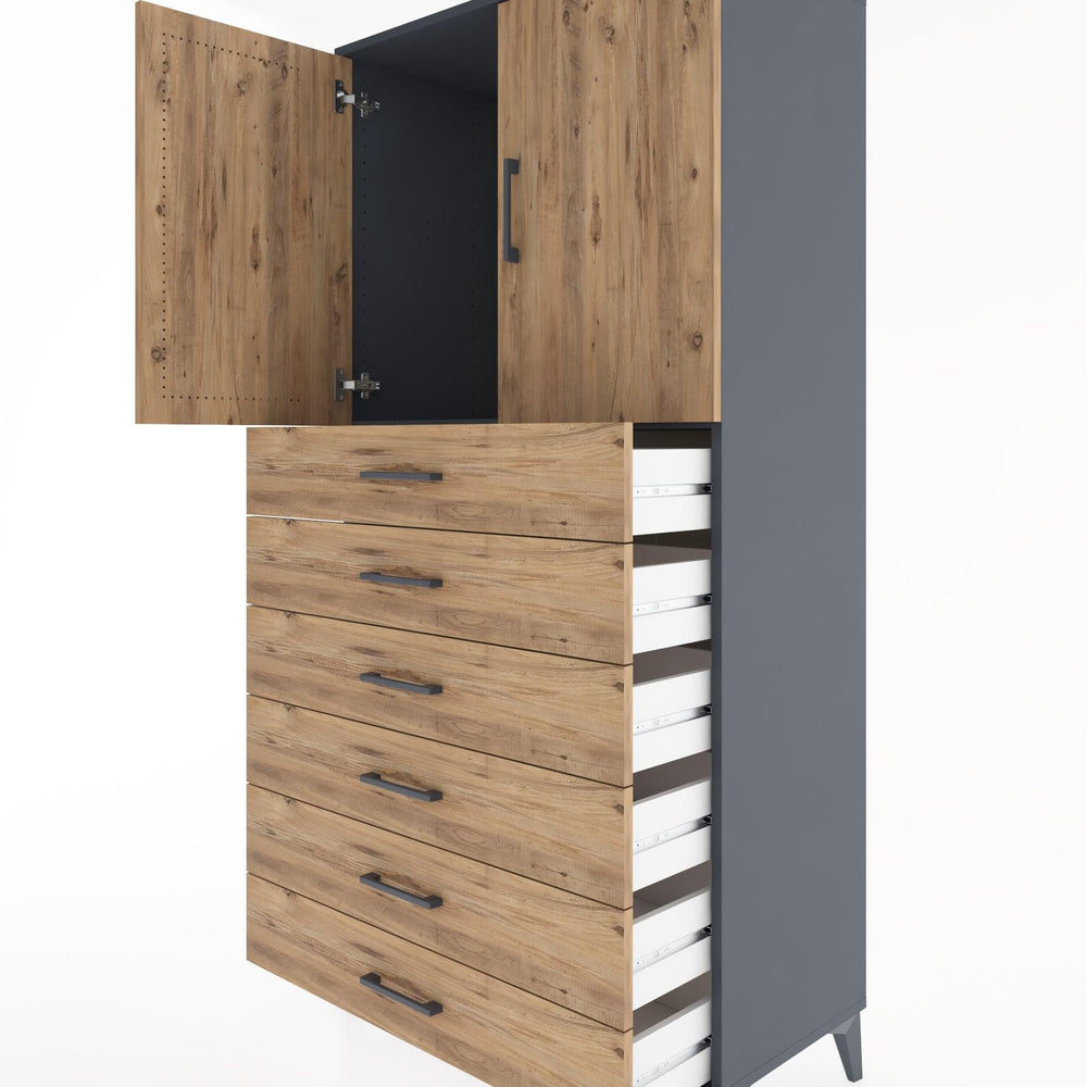 Woodntry Modüler Dolap Antrasit 88x44x170 cm Kapaklı ve Çekmeceli KC3-2