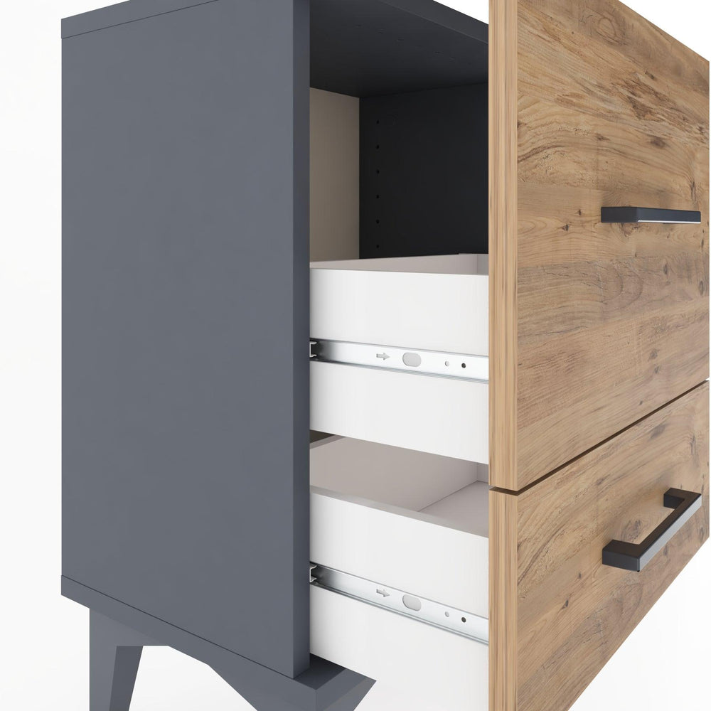 Woodntry Modüler Komodin Büyük ve Küçük Çekmece 44x30x52 cm Antrasit - Woodntry