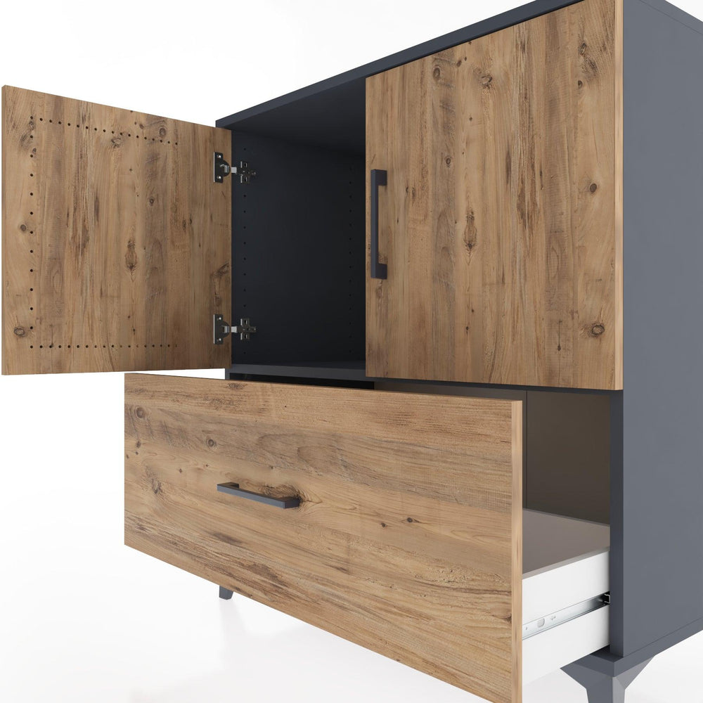 Woodntry Modüler Şifonyer Antrasit 88x44x84 cm Kapaklı ve Çekmeceli KC48-2