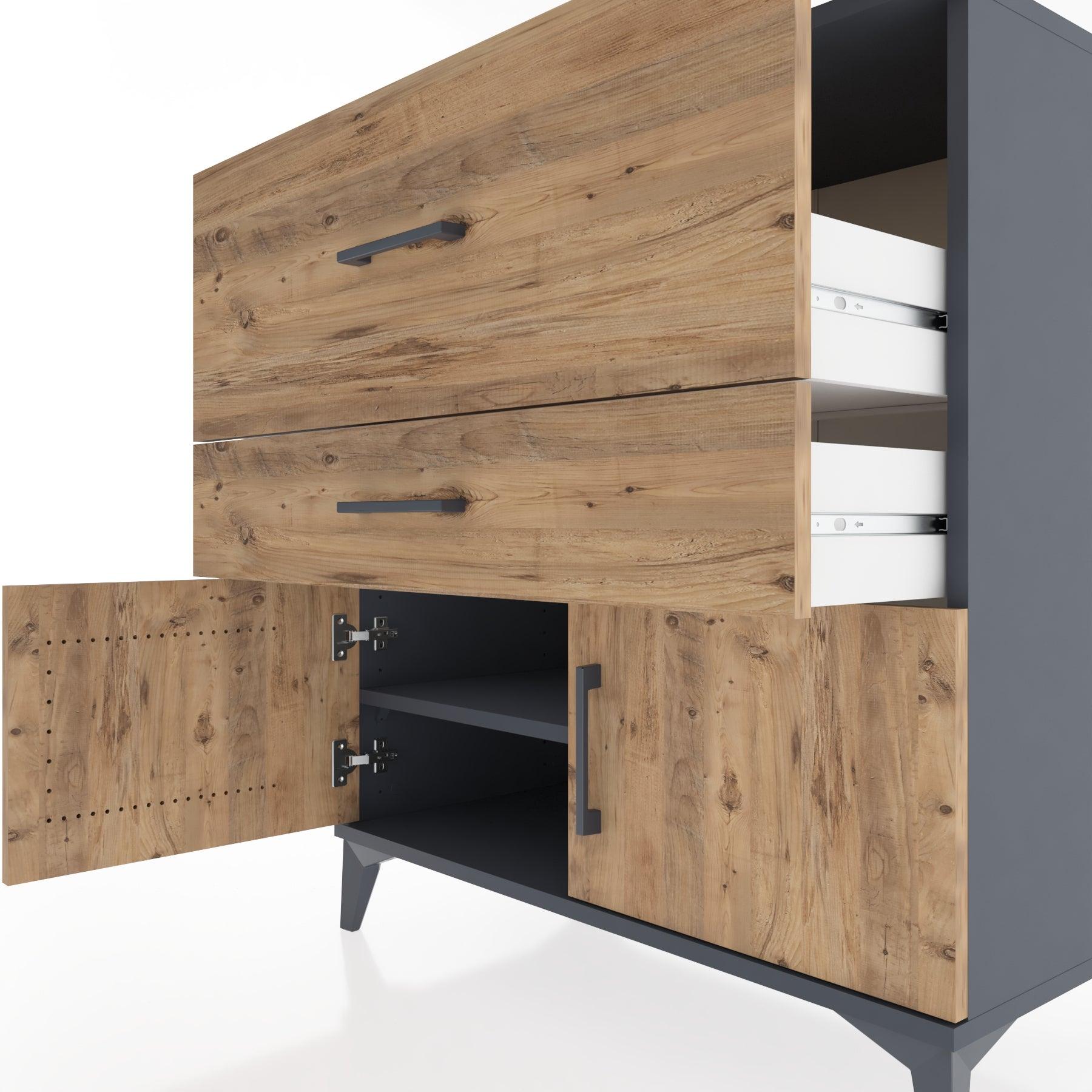 Woodntry Modular Dresser Anthracite 88x44x84 cm with Cover and Drawer KC105-2