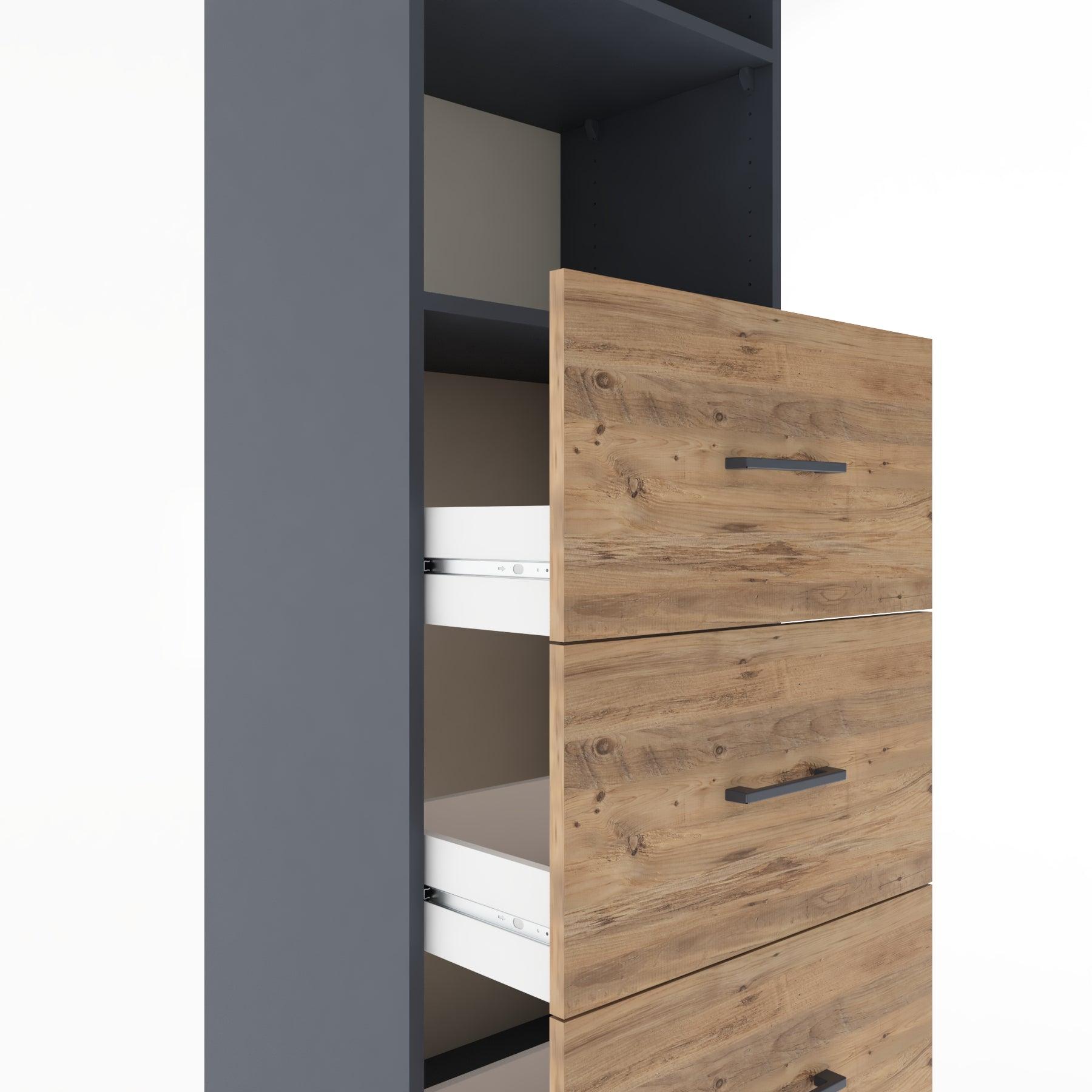 Woodntry Modüler Dolap Antrasit 60x44x170 cm Çekmeceli ve Raflı CR51-2