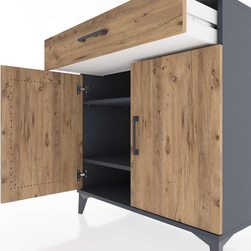 Woodntry Modüler Şifonyer Antrasit 88x44x84 cm Kapaklı ve Çekmeceli KC79-2
