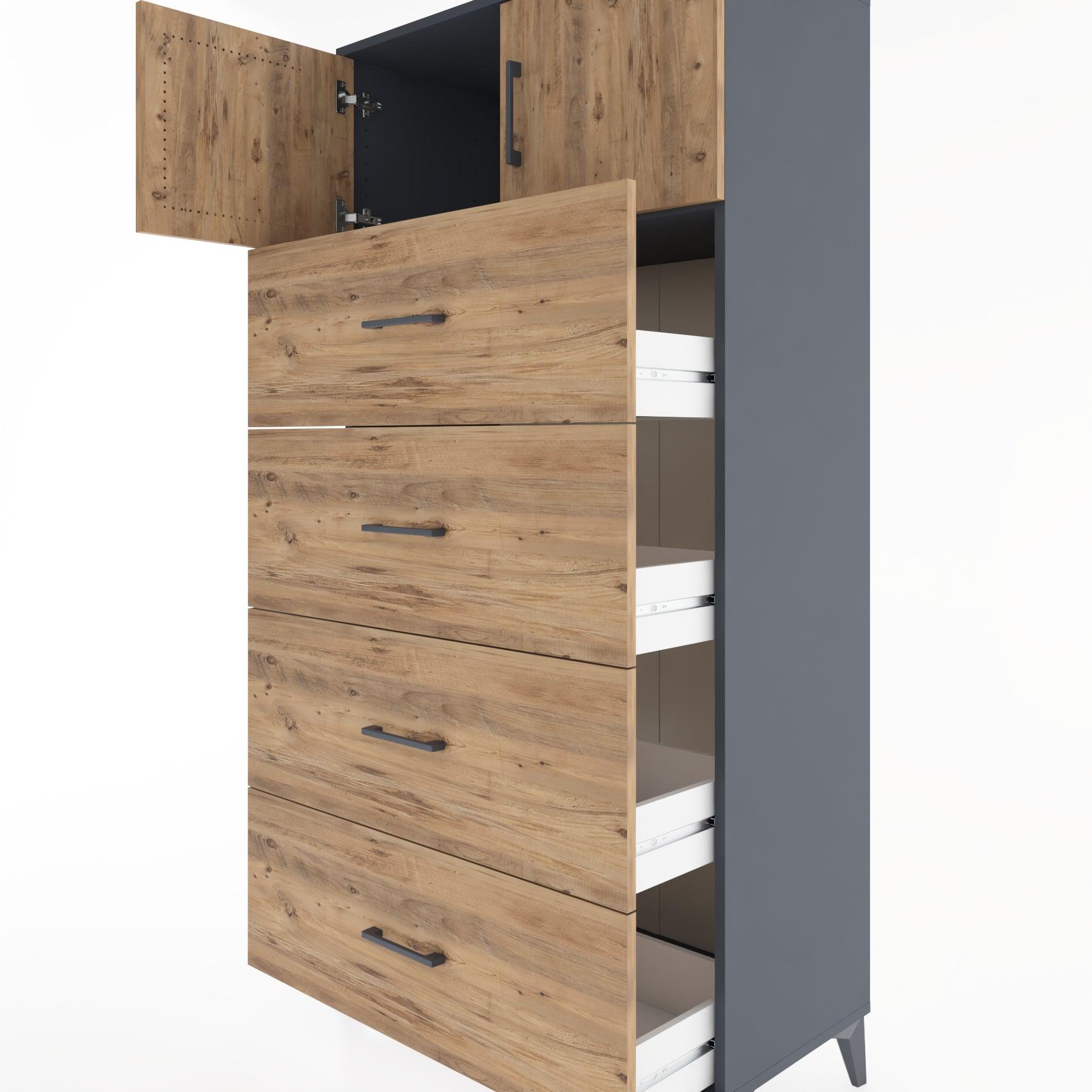 Woodntry Modular Cabinet Anthracite 88x44x170 cm with Doors and Drawers KC25-2