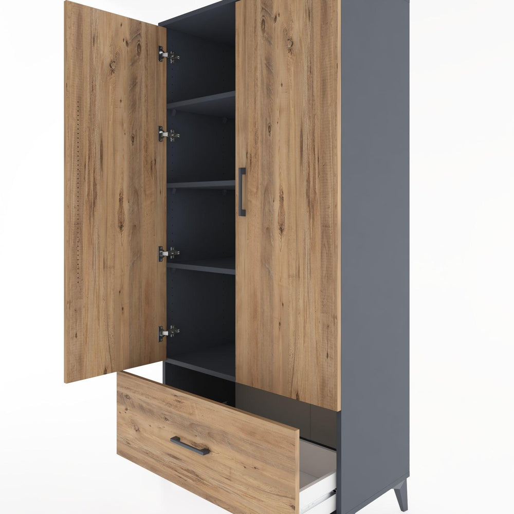 Woodntry Modüler Dolap Antrasit 88x44x170 cm Kapaklı ve Çekmeceli KC16-2