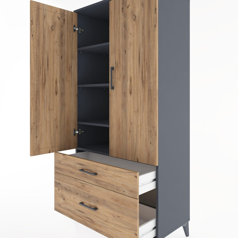 Woodntry Modüler Dolap Antrasit 88x44x170 cm Kapaklı ve Çekmeceli KC15-2