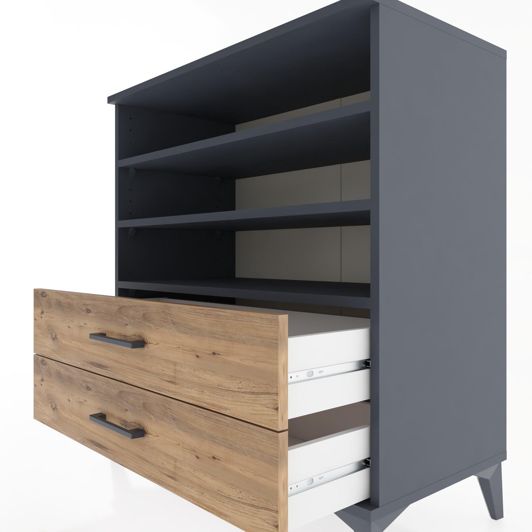 Woodntry Modüler Şifonyer Antrasit 88x44x84 cm Çekmeceli ve Raflı CR15-2