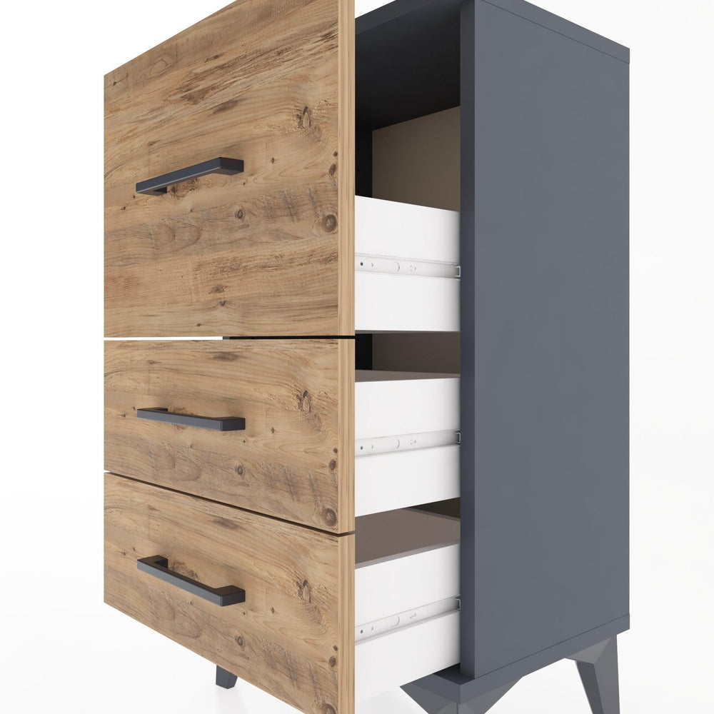 Woodntry Modüler Komodin Üç Çekmeceli V1 44x30x68 cm Antrasit - Woodntry