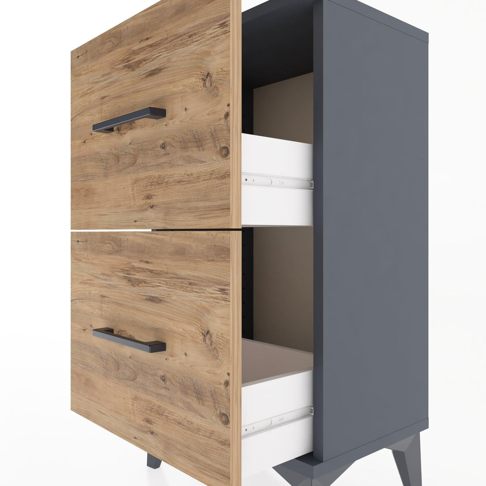 Woodntry Modüler Komodin İki Çekmeceli 44x30x68 cm Antrasit - Woodntry