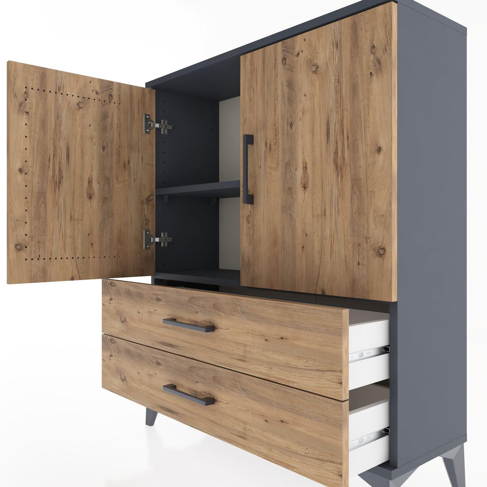 Woodntry Modüler Şifonyer Antrasit 88x30x94 cm Kapaklı ve Çekmeceli KC6-2