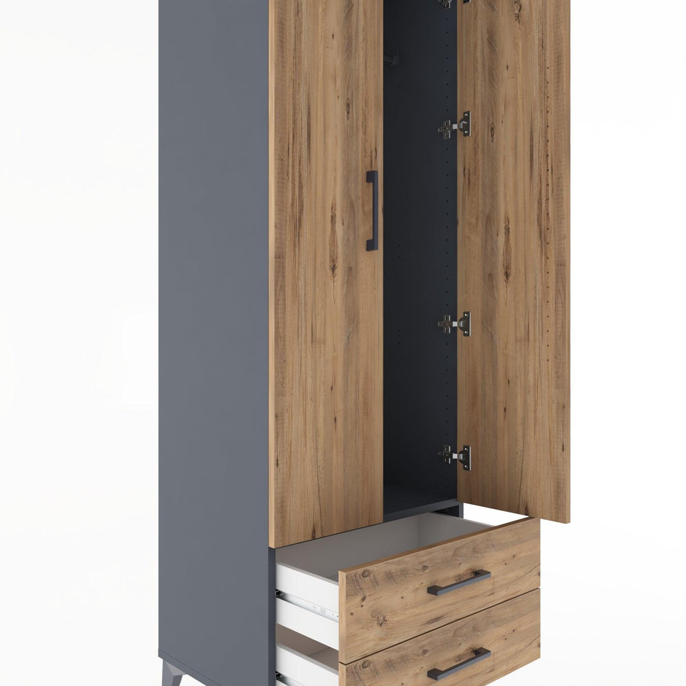 Woodntry Modüler Dolap Antrasit 60x44x170 cm Kapaklı ve Çekmeceli KC29-2