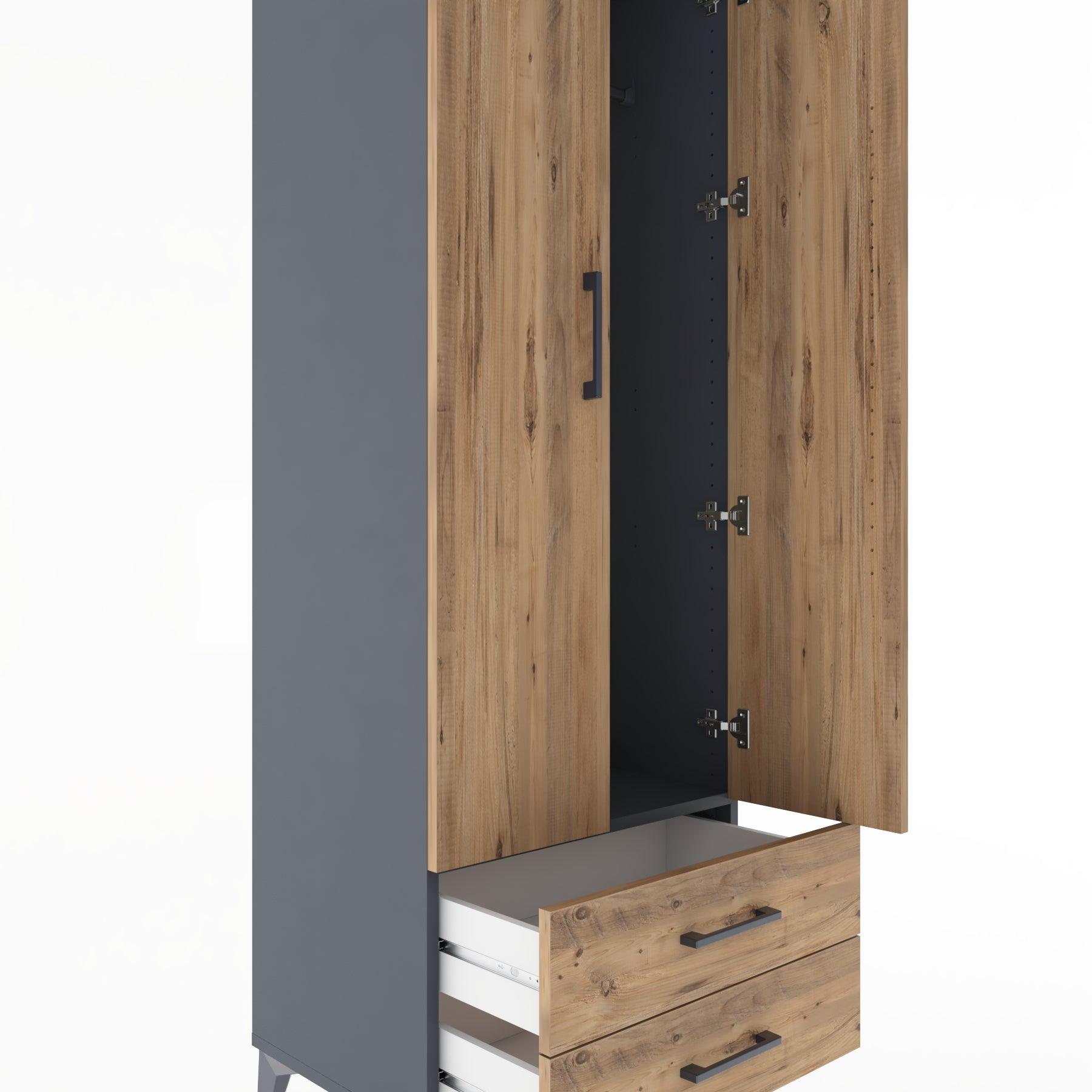 Woodntry Modular Cabinet Anthracite 60x44x170 cm with Doors and Drawers KC29-2