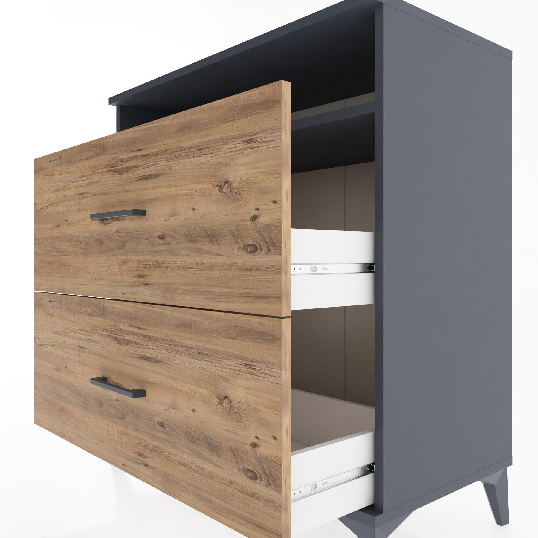 Woodntry Modüler Şifonyer Antrasit 88x44x84 cm Çekmeceli ve Raflı CR3-2