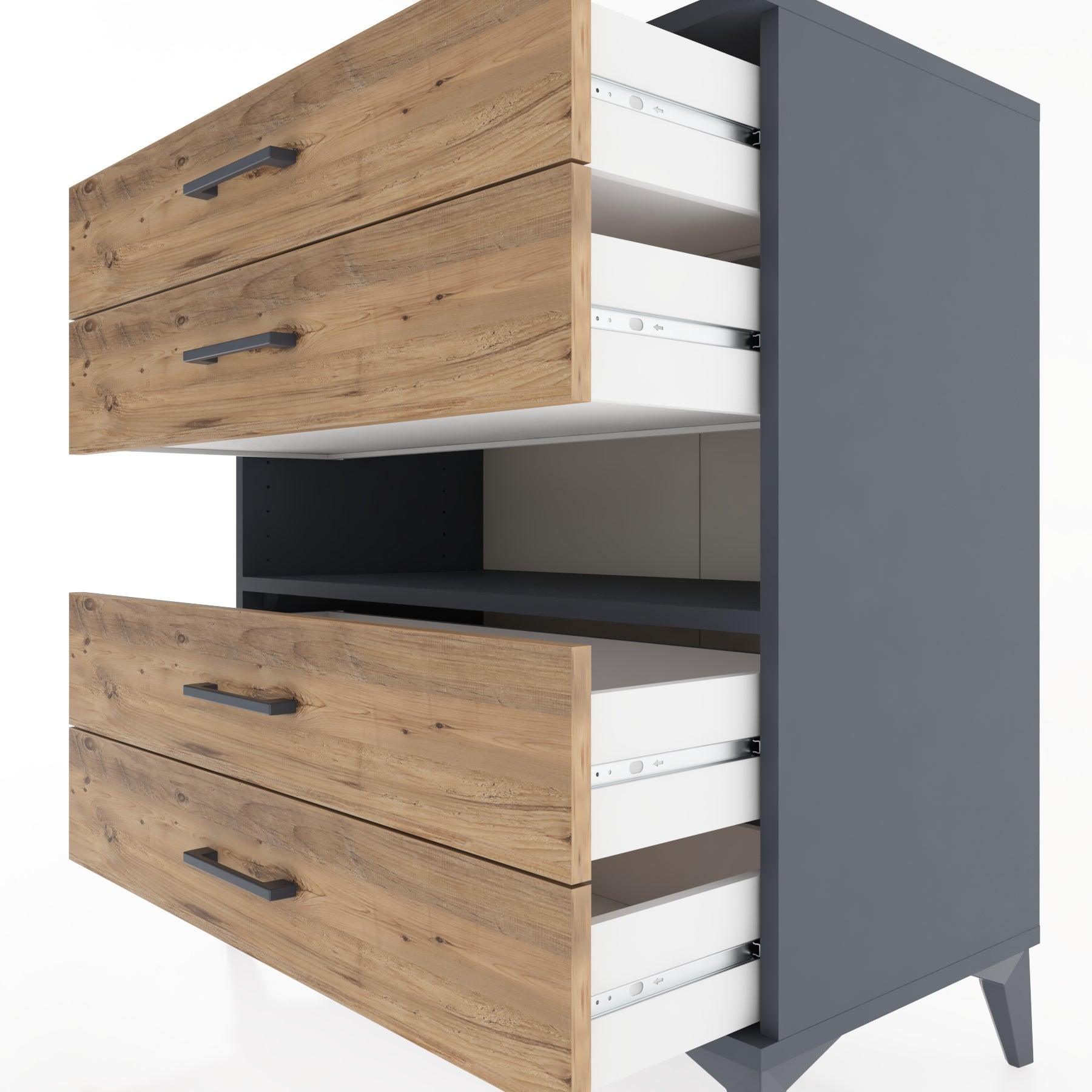 Woodntry Modüler Şifonyer Antrasit 88x44x84 cm Çekmeceli ve Raflı CR21-2