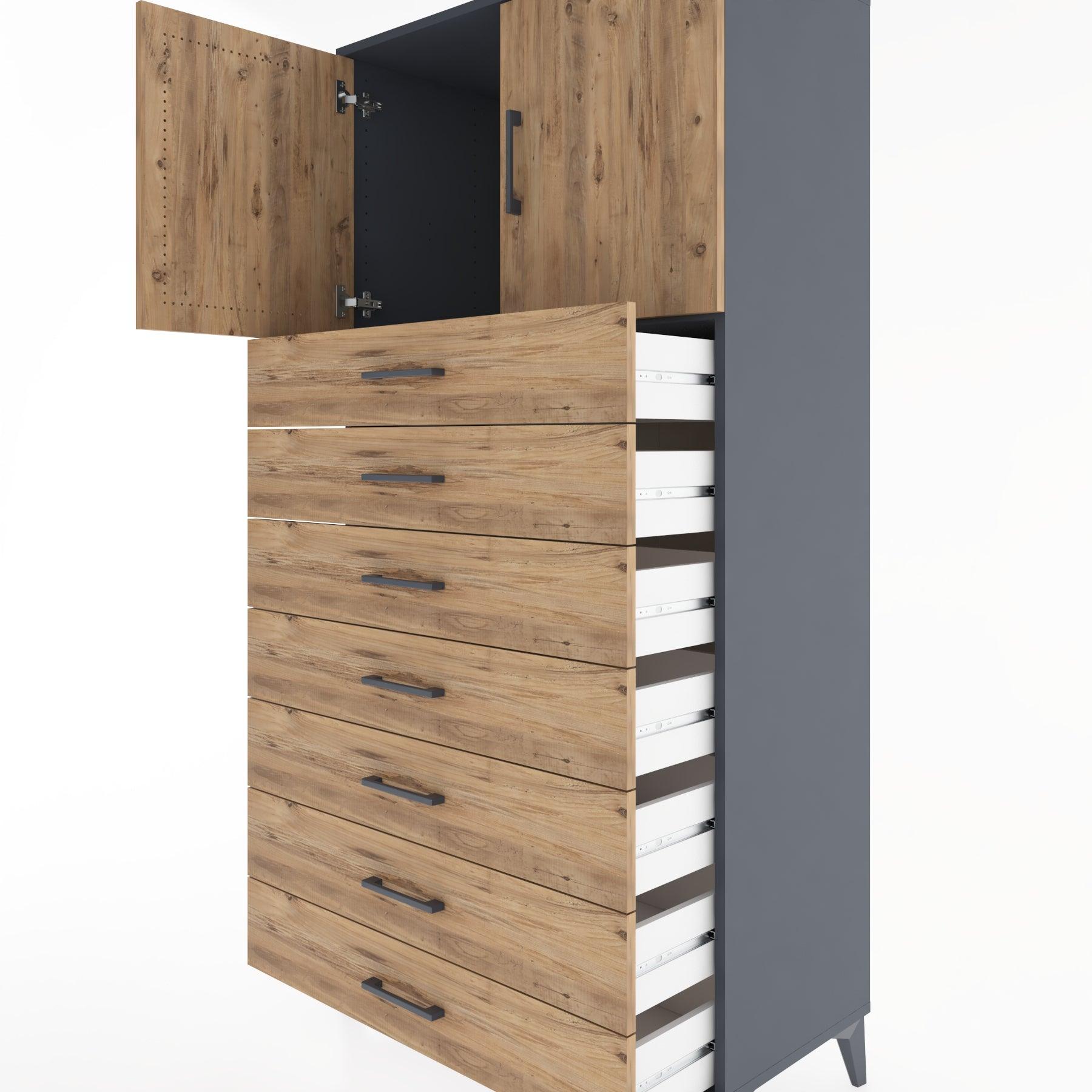 Woodntry Modular Cabinet Anthracite 88x44x170 cm with Doors and Drawers KC2-2