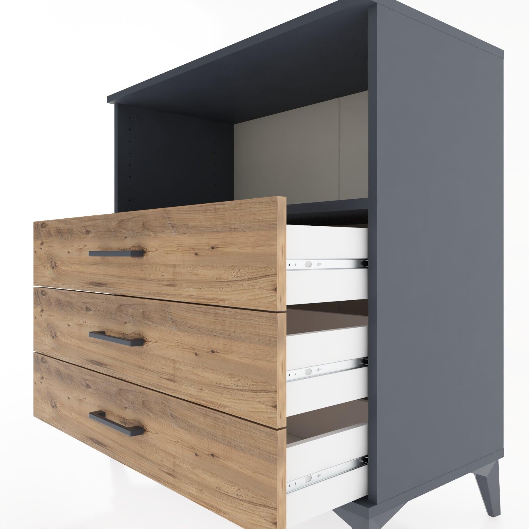 Woodntry Modüler Şifonyer Antrasit 88x44x84 cm Çekmeceli ve Raflı CR18-2