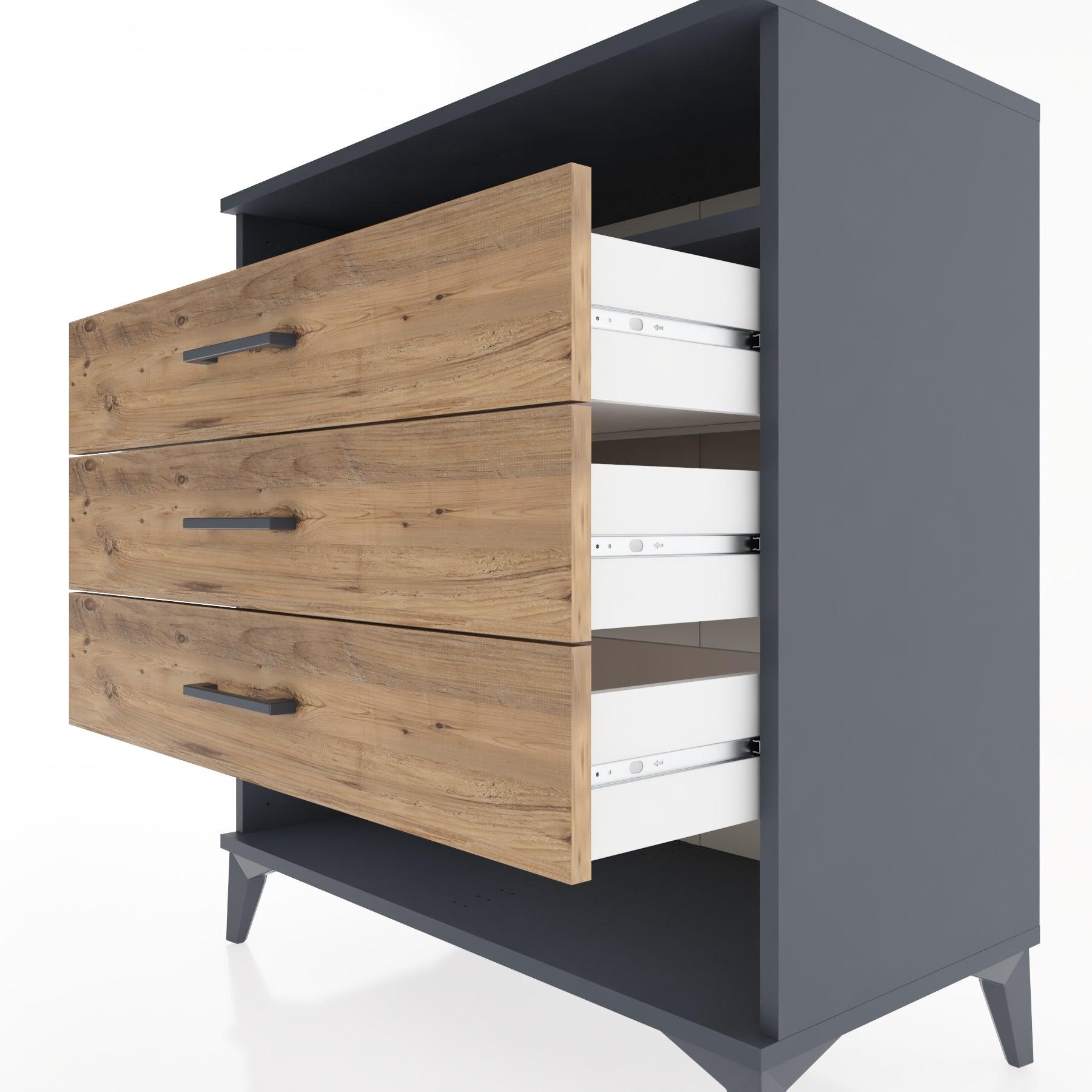 Woodntry Modüler Şifonyer Antrasit 88x44x84 cm Çekmeceli ve Raflı CR20-2