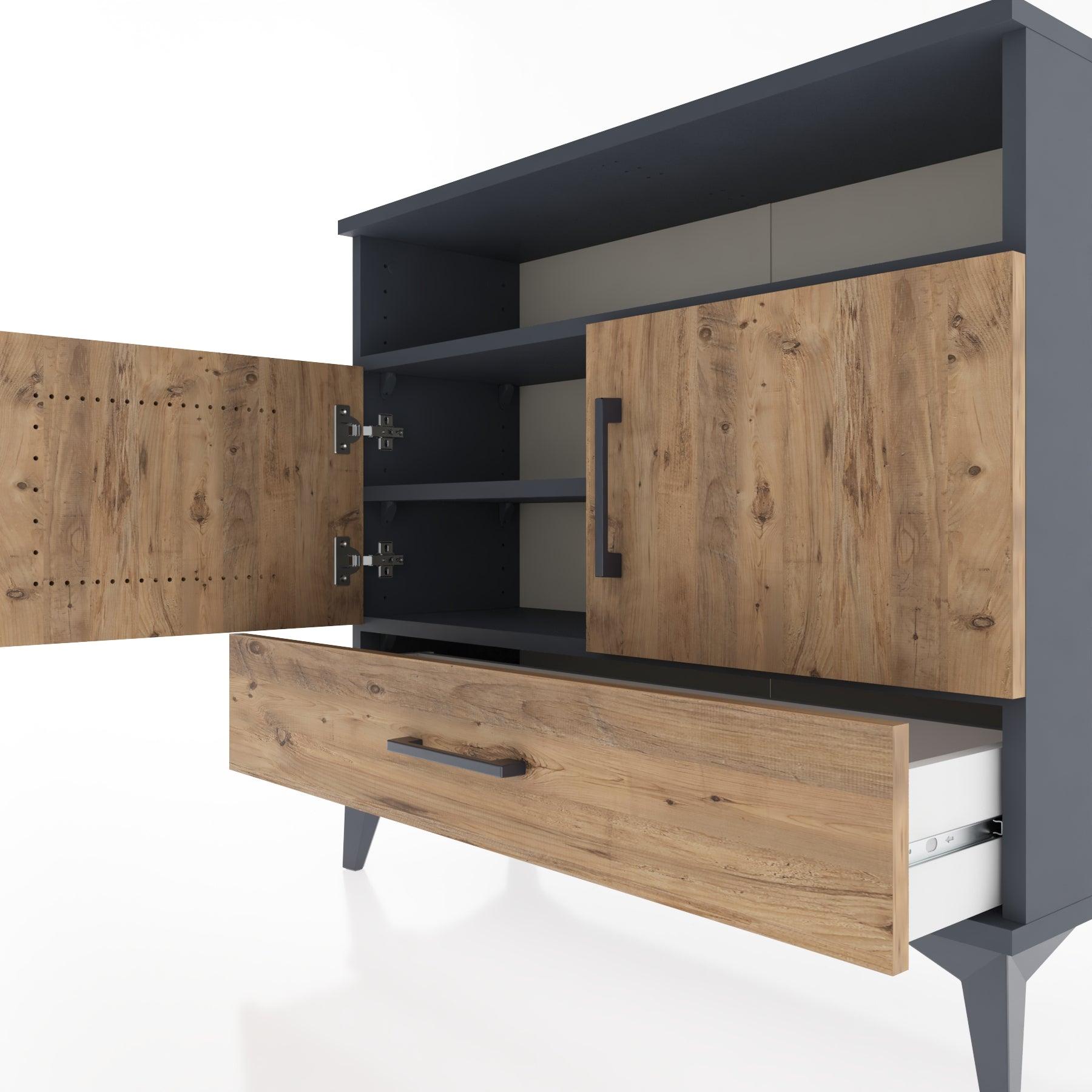 Woodntry Modüler Şifonyer Raf Kapak Çekmeceli 88x30x68 cm Antrasit - Woodntry
