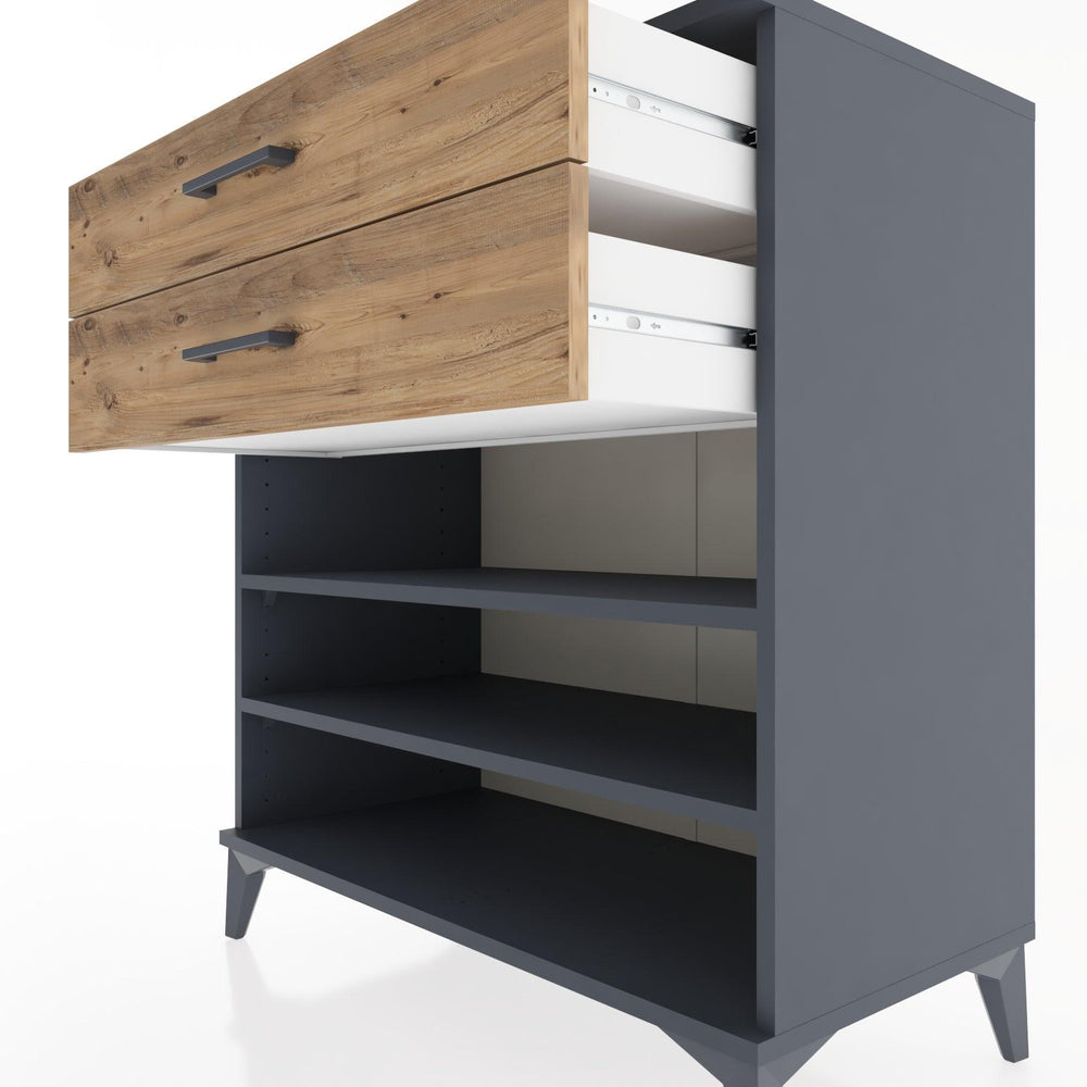 Woodntry Modüler Şifonyer Antrasit 88x44x84 cm Çekmeceli ve Raflı CR13-2