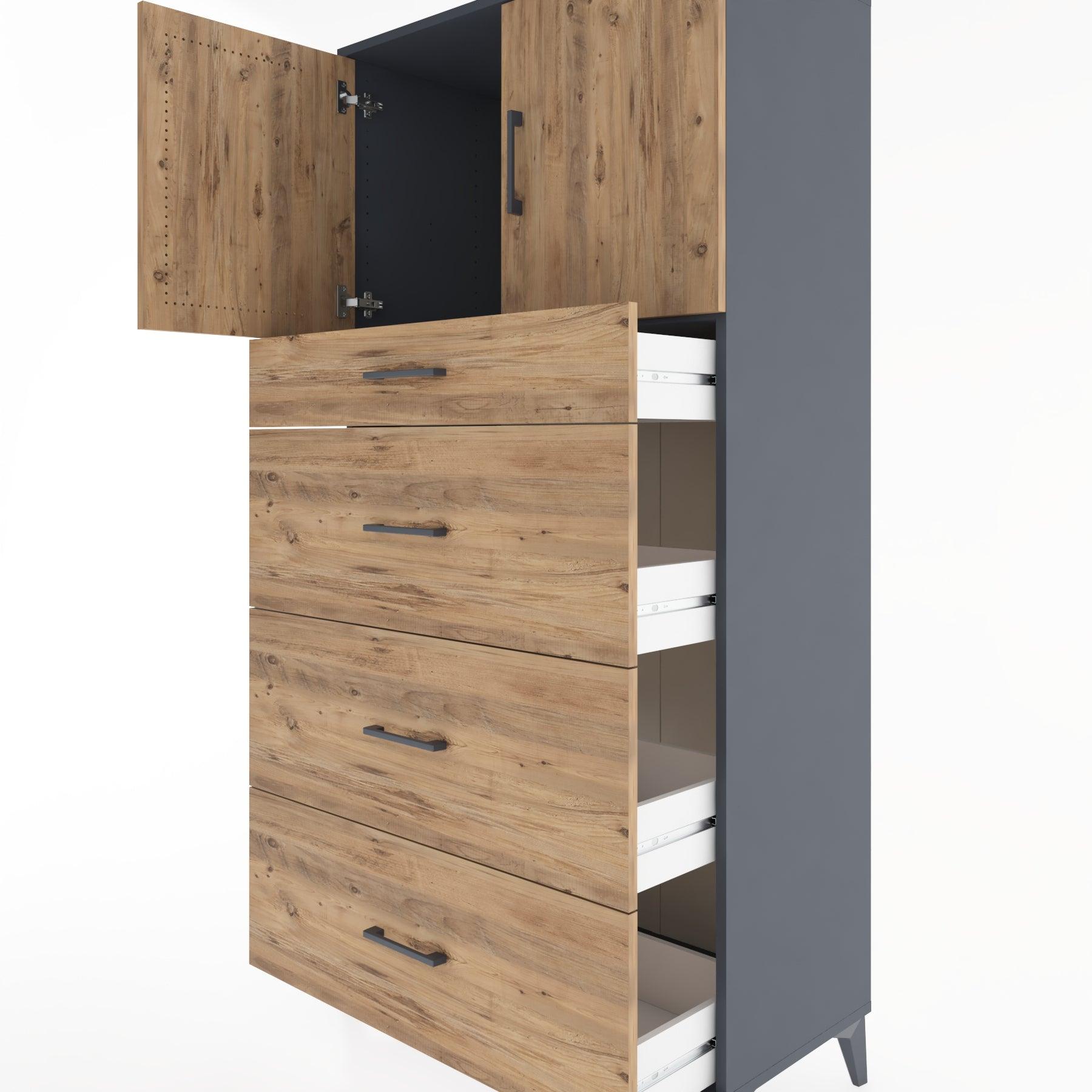 Woodntry Modular Cabinet Anthracite 88x44x170 cm with Doors and Drawers KC23-2