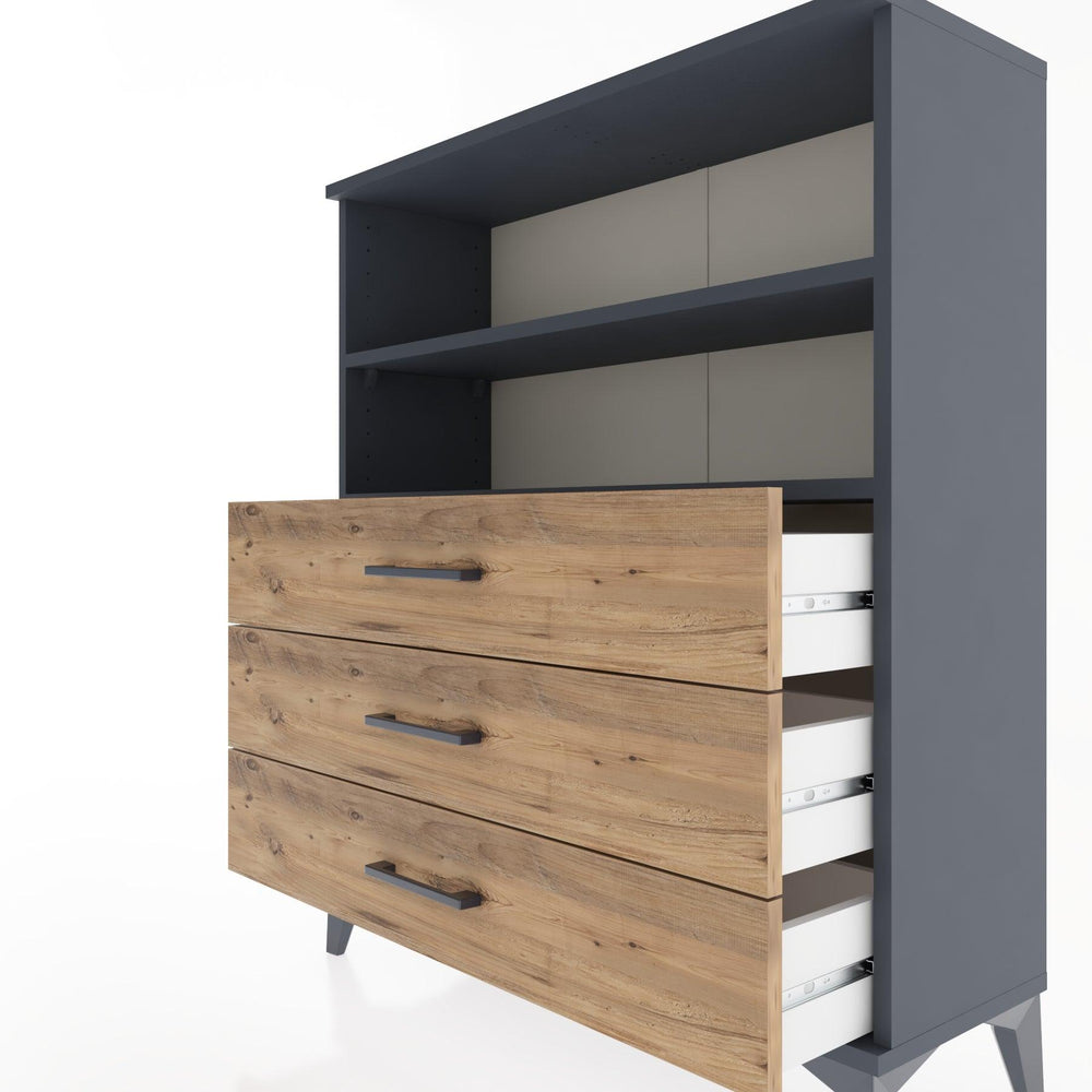 Woodntry Modüler Şifonyer Antrasit 88x30x94 cm Çekmeceli ve Raflı CR18-2