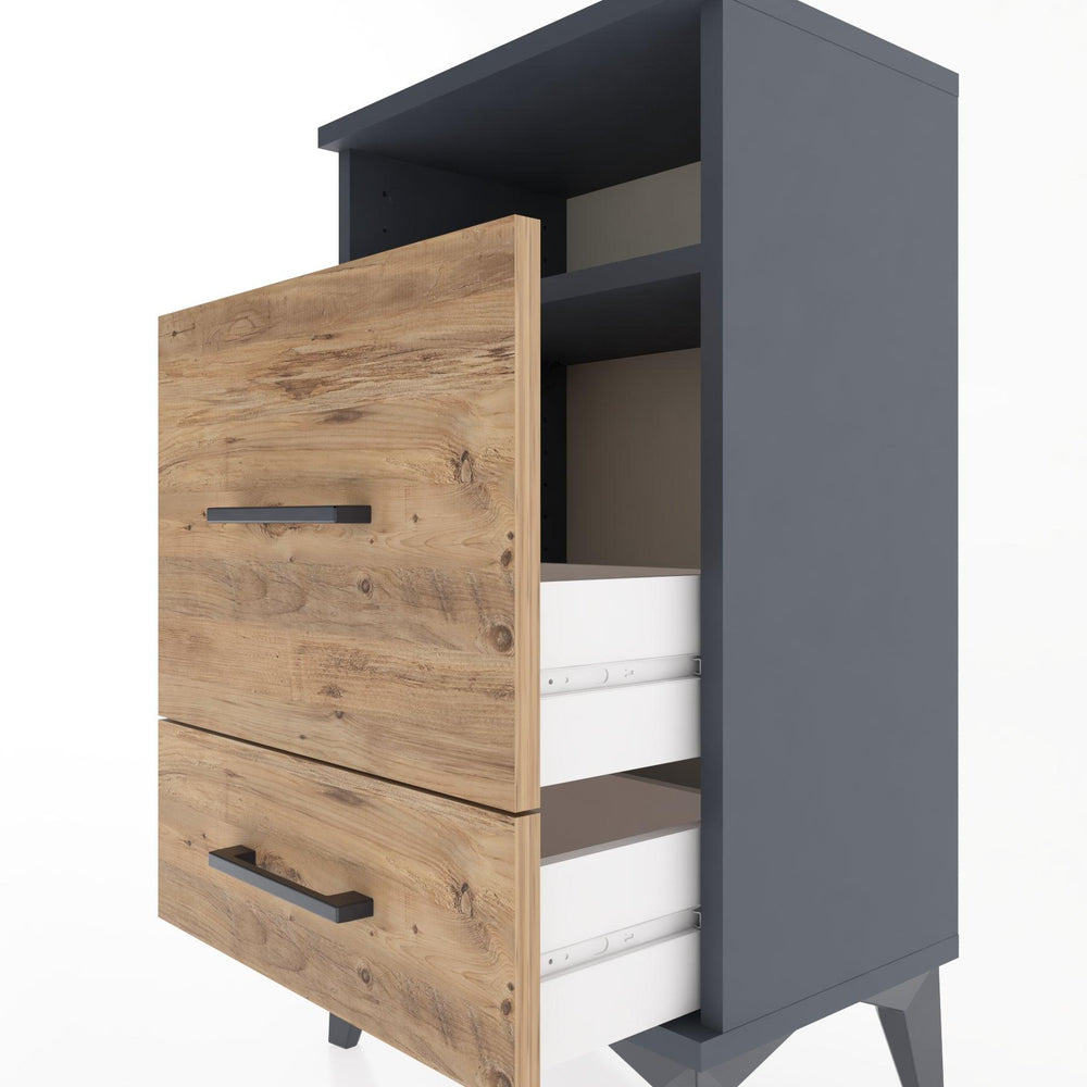 Woodntry Modüler Komodin 2 Çekmece ve Raflı V4 44x30x68 cm Antrasit - Woodntry