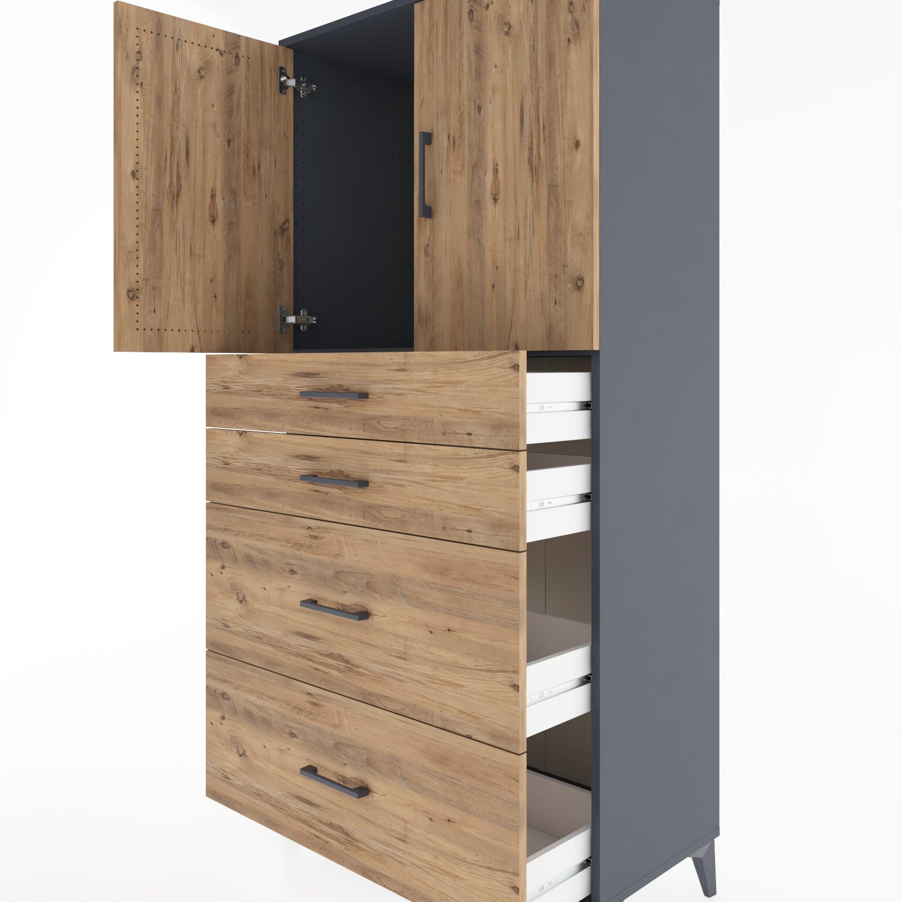 Woodntry Modular Cabinet Anthracite 88x44x170 cm with Doors and Drawers KC19-2