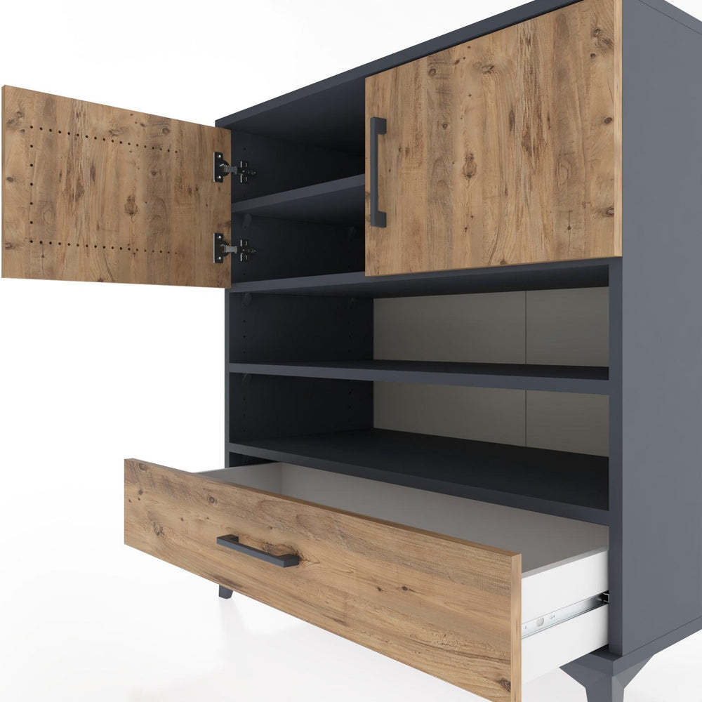 Woodntry Modüler Şifonyer Antrasit 88x44x84 cm Fonksiyonel F93-2