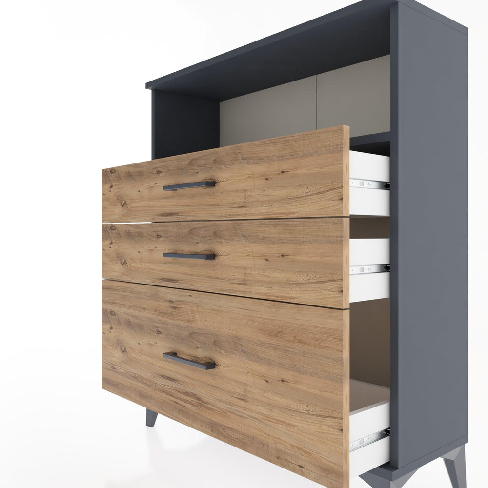 Woodntry Modüler Şifonyer Antrasit 88x30x94 cm Çekmeceli ve Raflı CR13-2