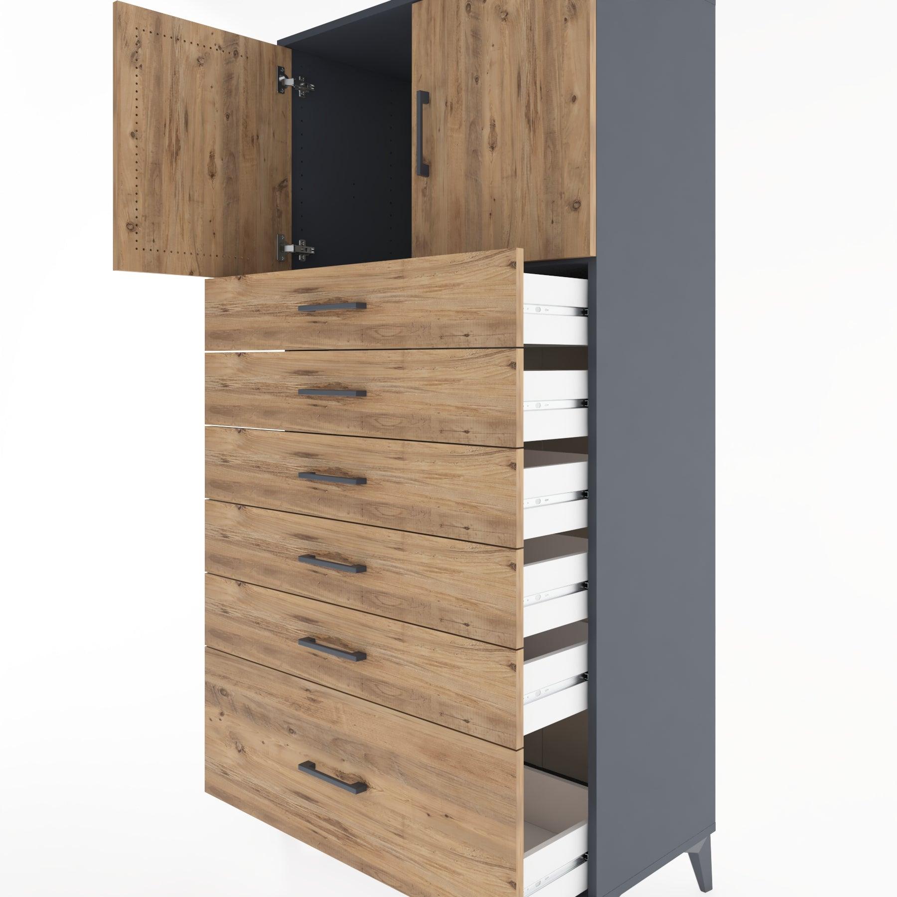 Woodntry Modular Cabinet Anthracite 88x44x170 cm with Doors and Drawers KC11-2