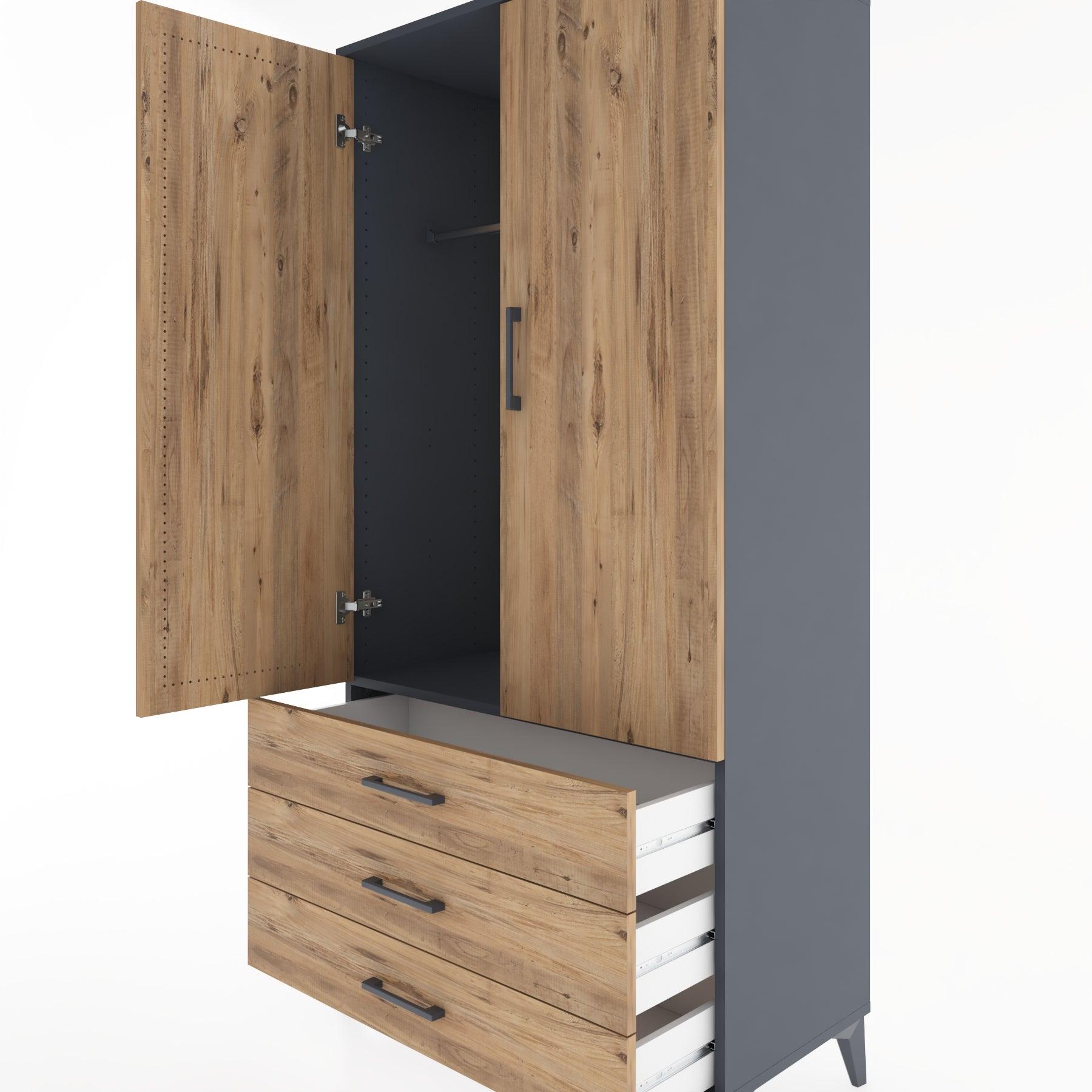 Woodntry Modular Cabinet Anthracite 88x44x170 cm with Doors and Drawers KC28-2