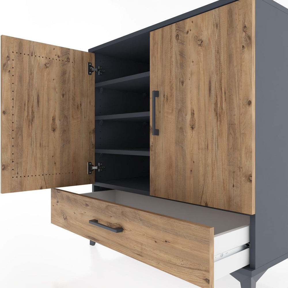 Woodntry Modüler Şifonyer Antrasit 88x44x84 cm Kapaklı ve Çekmeceli KC70-2