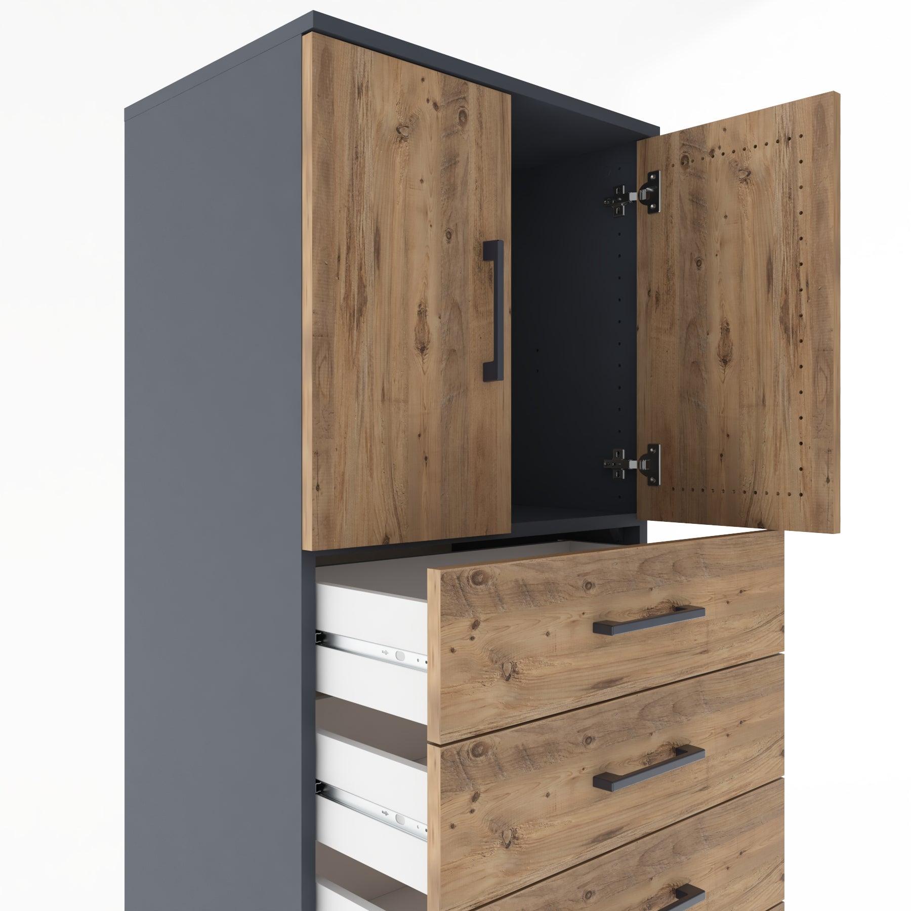 Woodntry Modüler Dolap Antrasit 60x44x170 cm Kapaklı ve Çekmeceli KC2-2