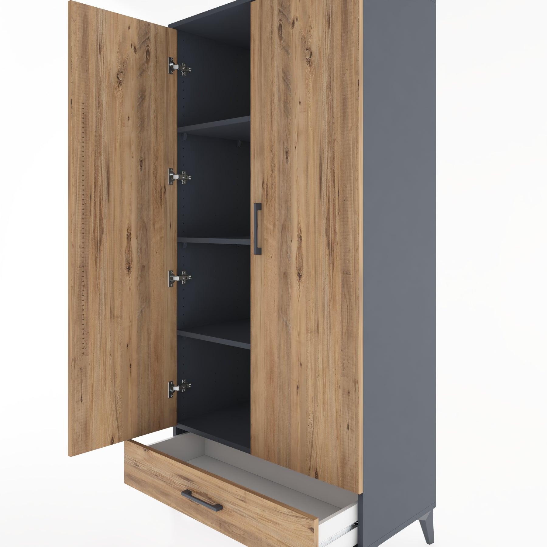 Woodntry Modular Cabinet Anthracite 88x44x170 cm with Doors and Drawers KC8-2