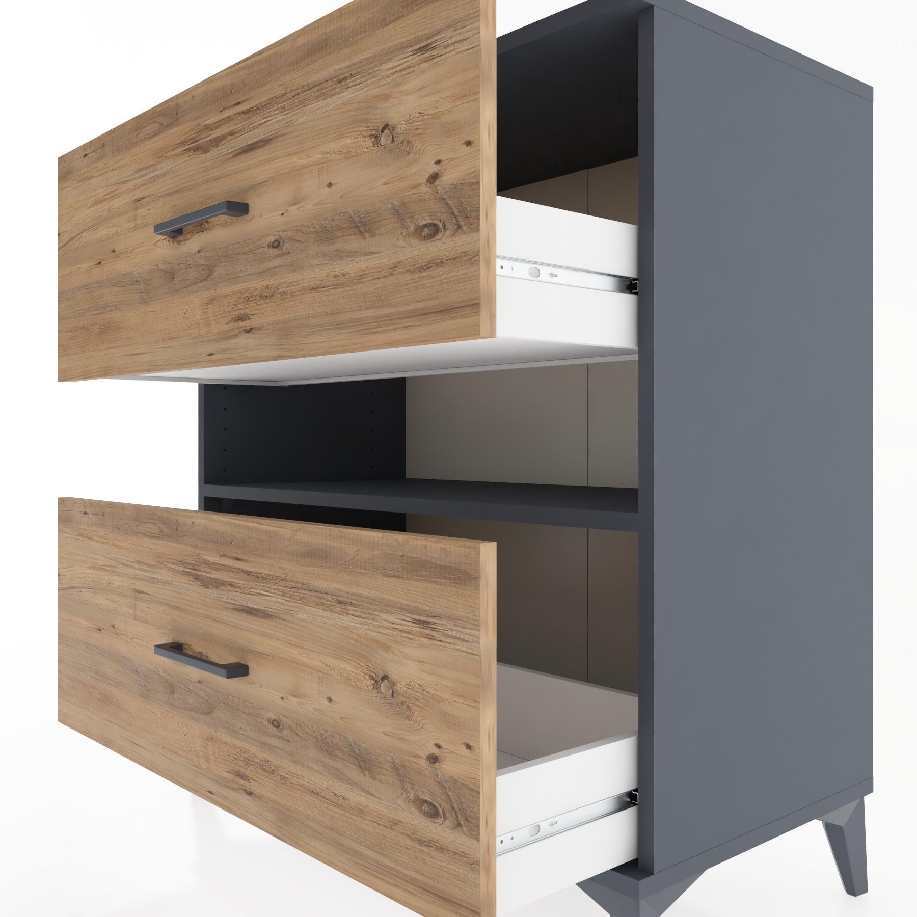 Woodntry Modüler Şifonyer Antrasit 88x44x84 cm Çekmeceli ve Raflı CR2-2