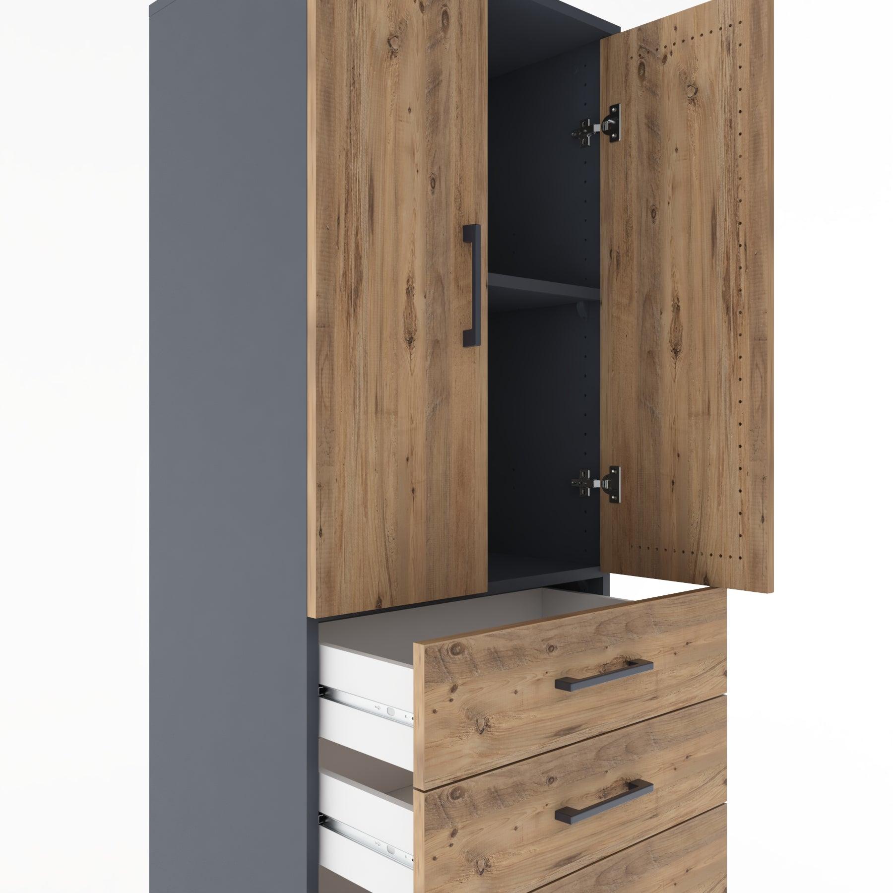 Woodntry Modular Cabinet Anthracite 60x44x170 cm with Doors and Drawers KC4-2